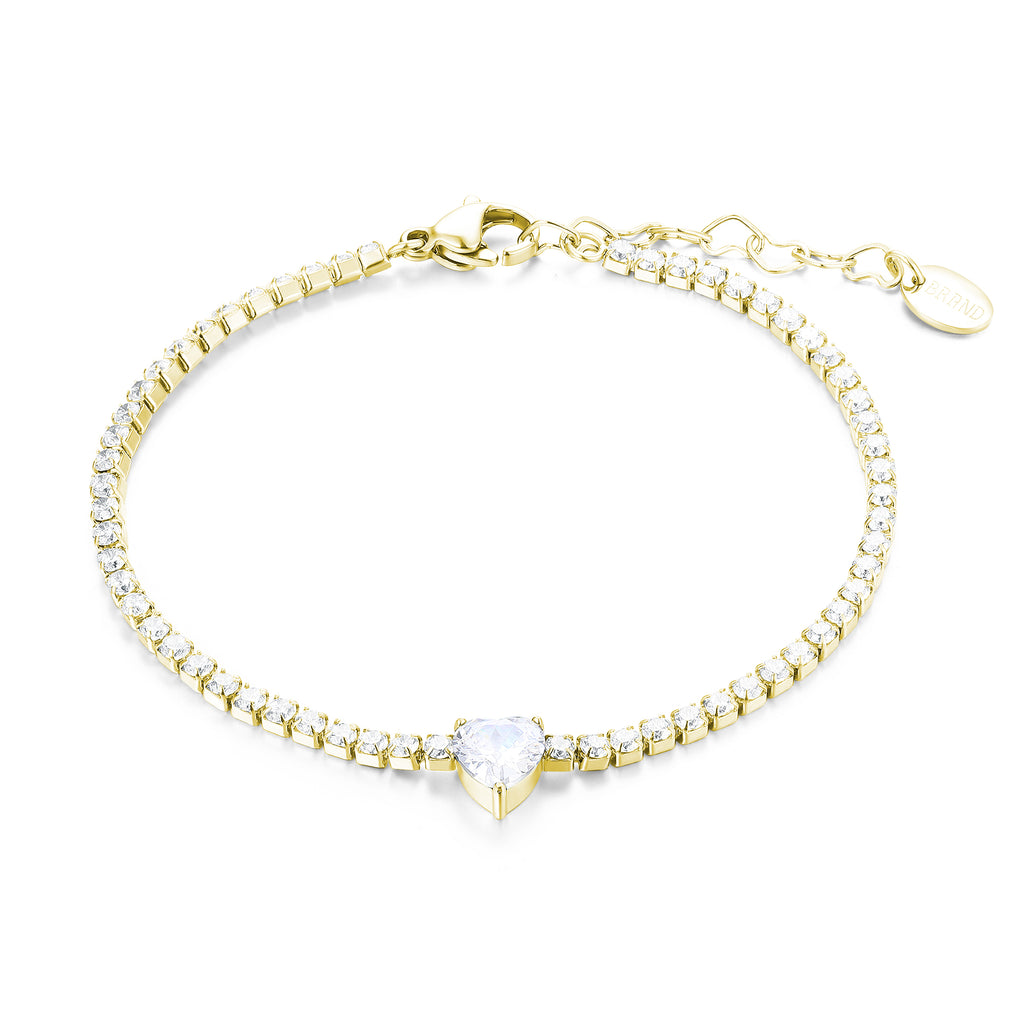 Bracciale Tennis con Cristallo a Cuore in acciaio inox - Brand Gioielli