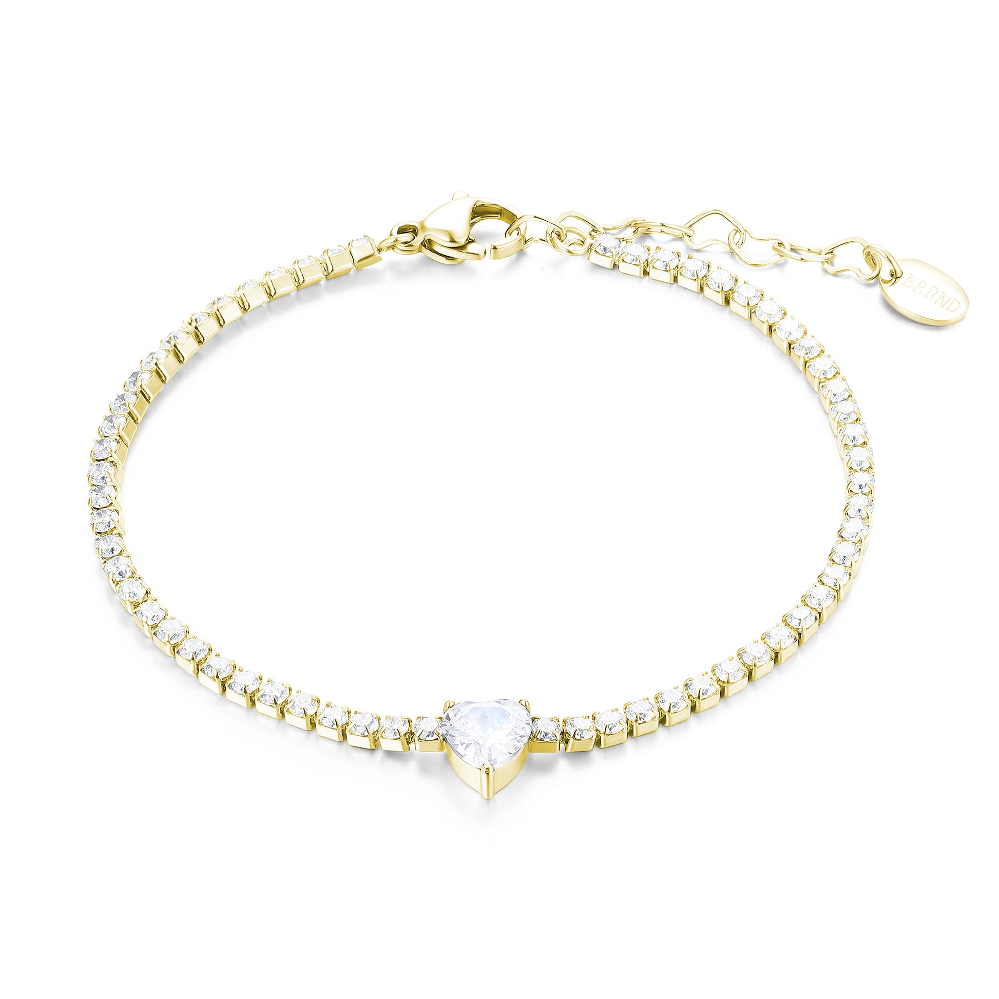Bracciale Tennis con Cristallo a Cuore in acciaio inox - Brand Gioielli