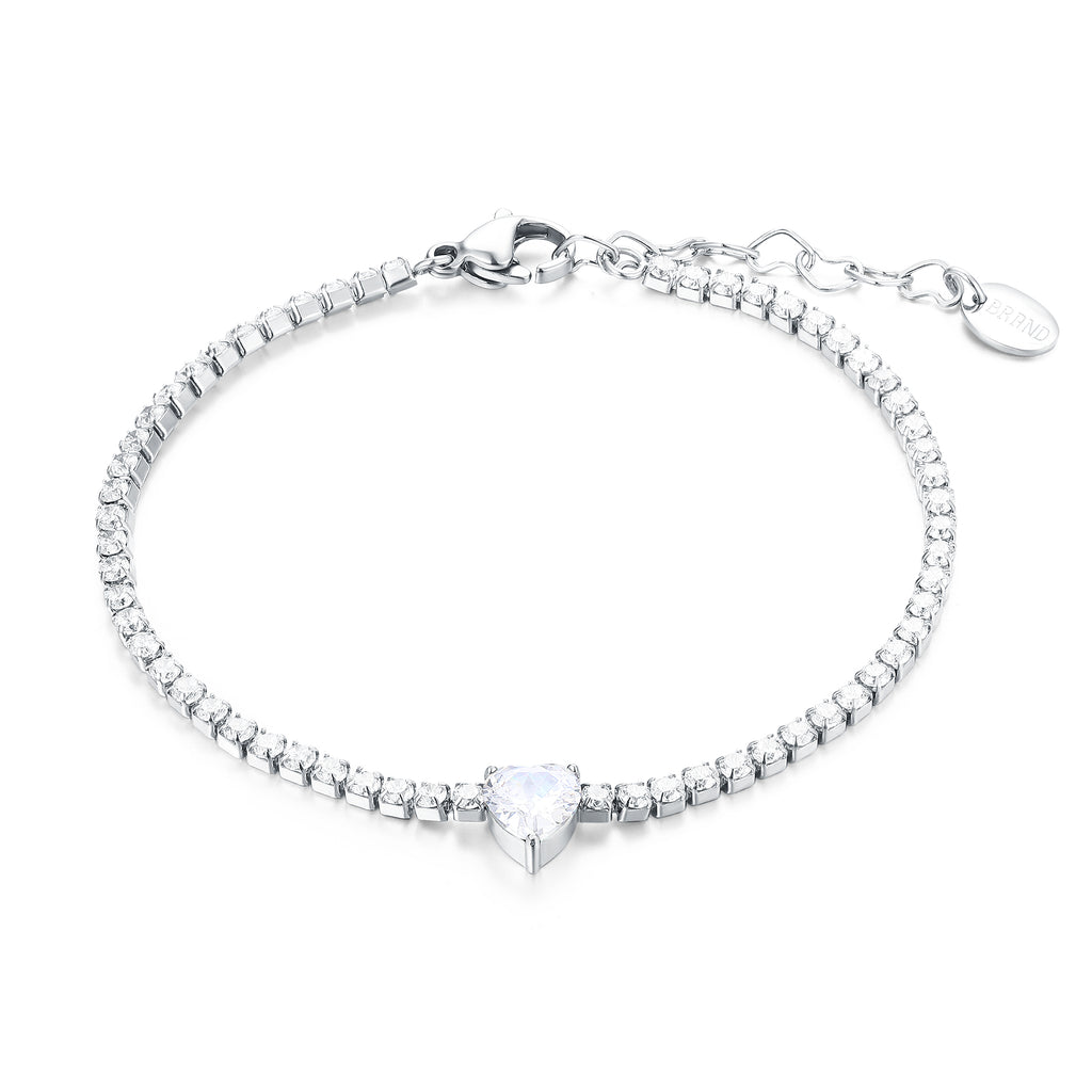 Bracciale Tennis con Cristallo a Cuore in acciaio inox Attimi - Brand Gioielli