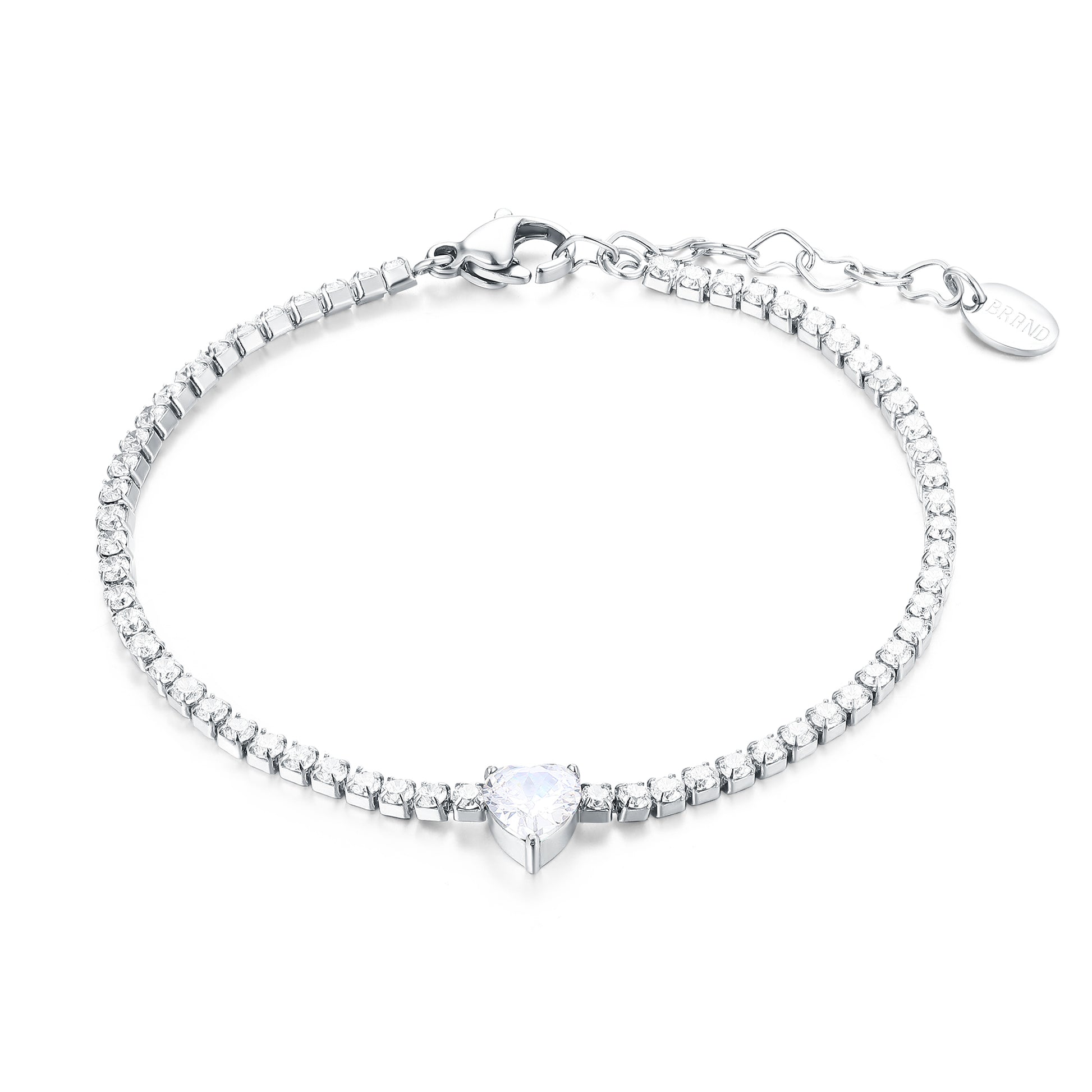Bracciale Tennis con Cristallo a Cuore in acciaio inox - Brand Gioielli