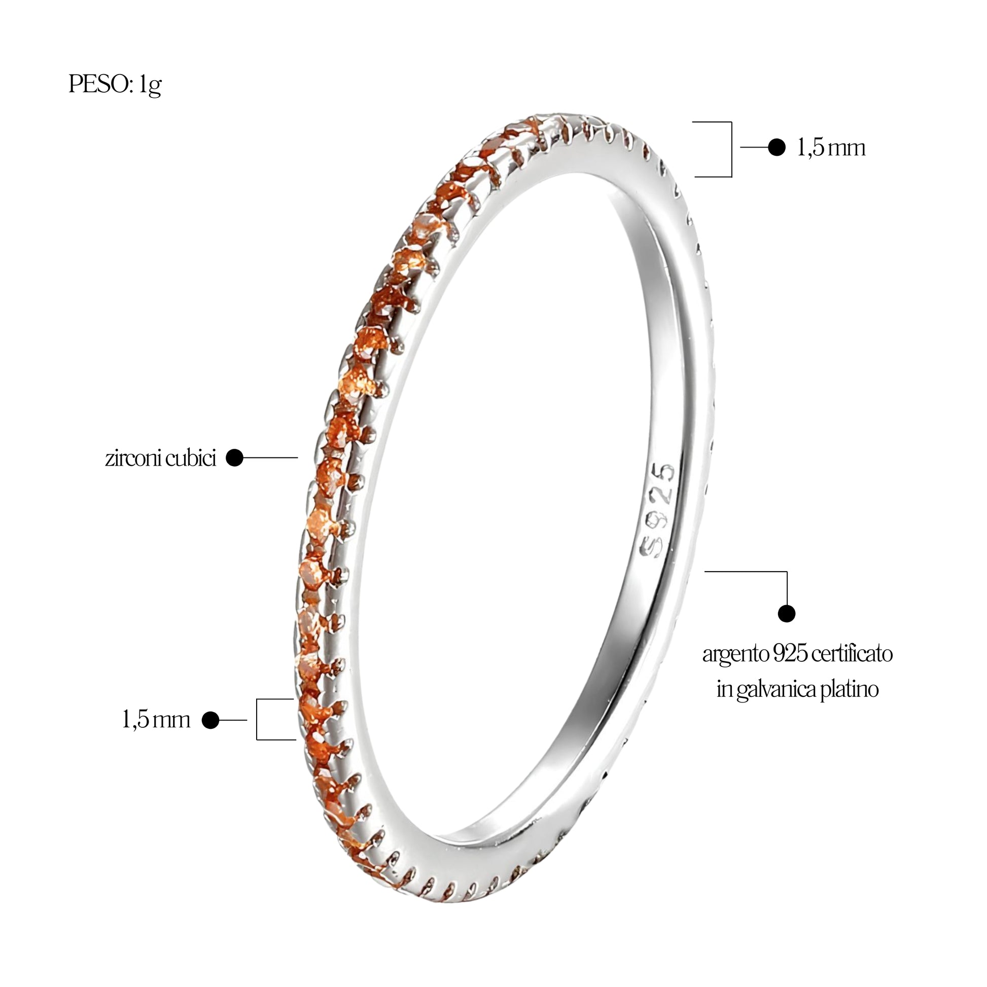 Anello Veretta Arancione in Argento 925 - Les Folies