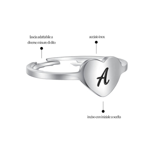 Anello Cuore Lettera in Acciaio Inox - Brand Gioielli