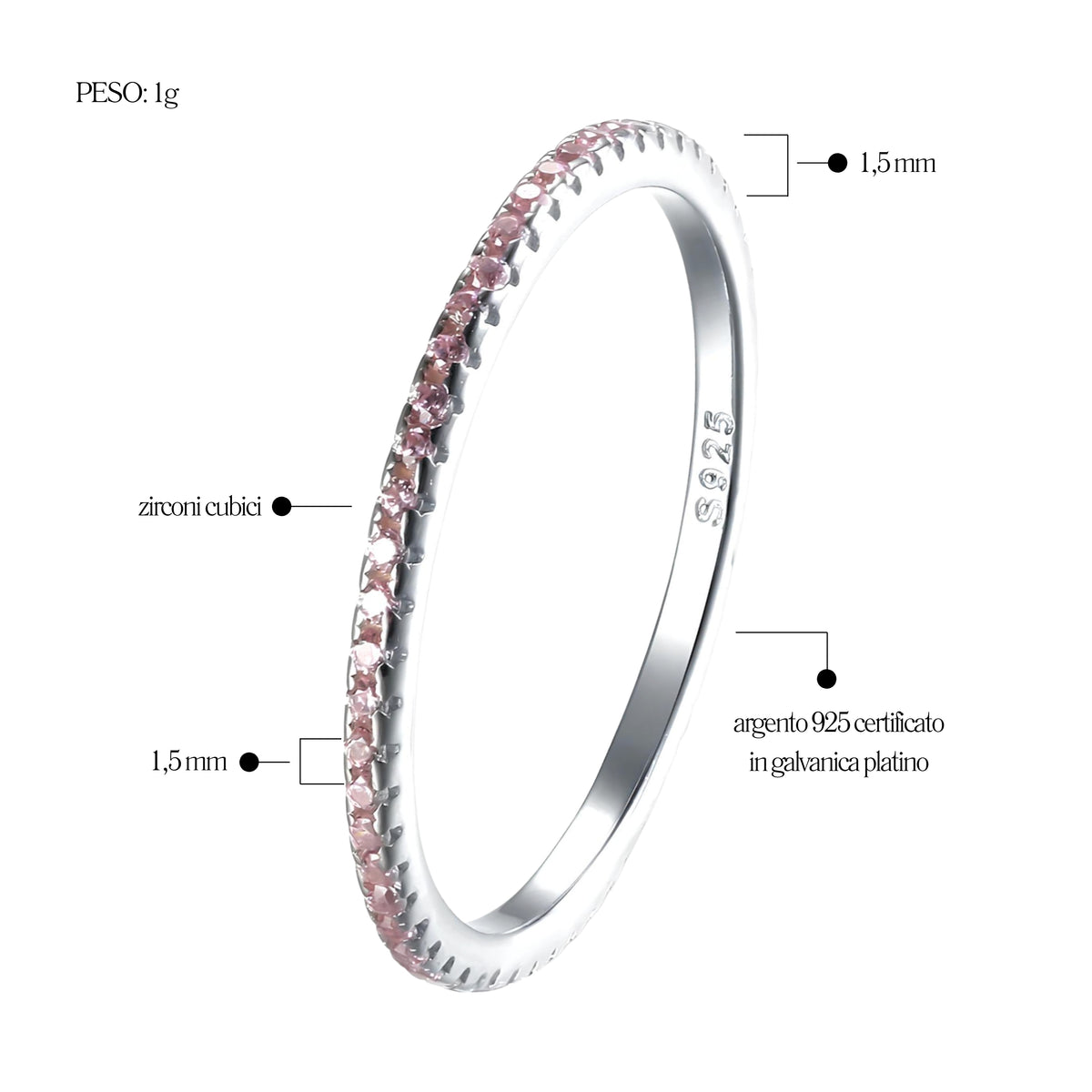 Anello Veretta Rosa in Argento 925 - Les Folies