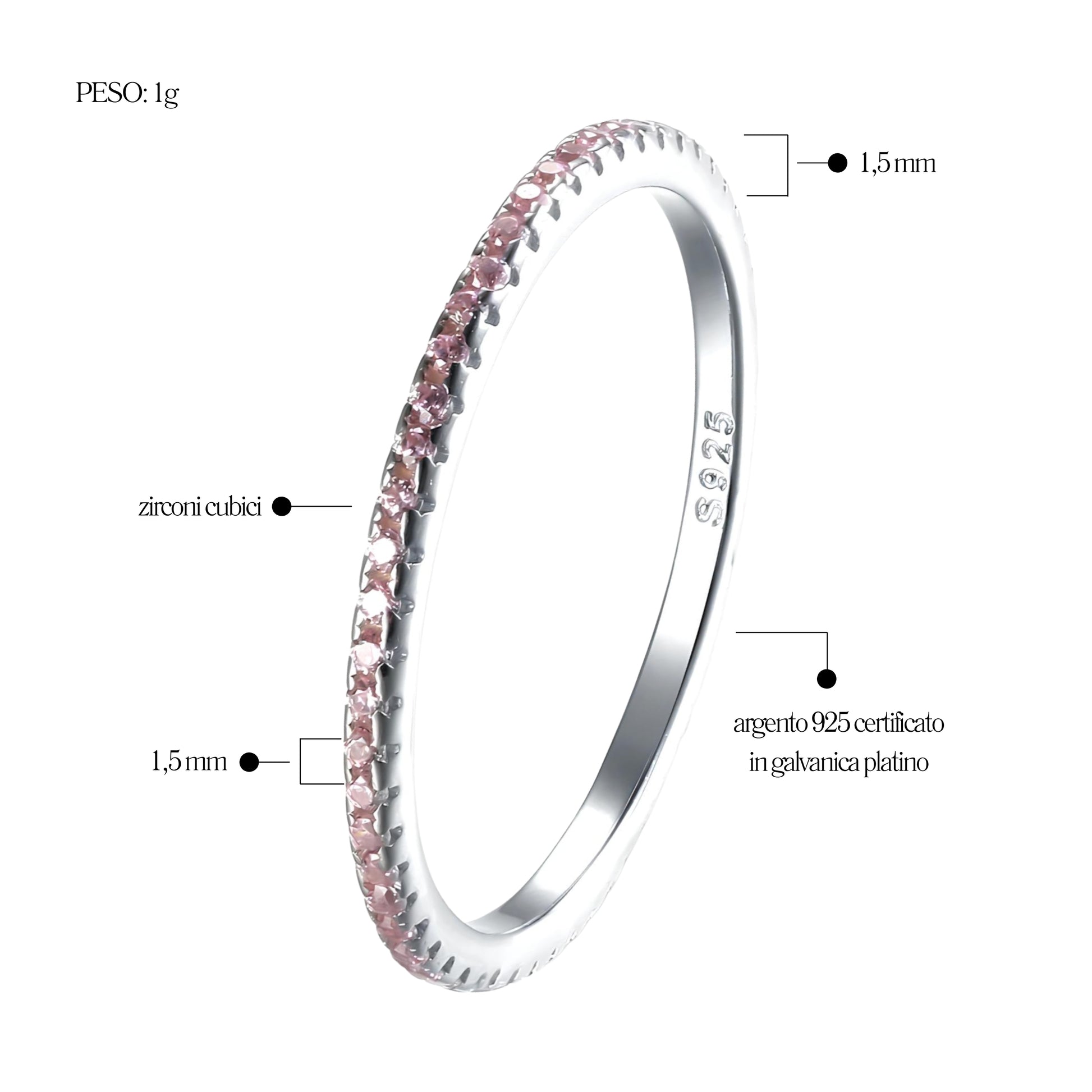 Anello Veretta Rosa in Argento 925 - Les Folies