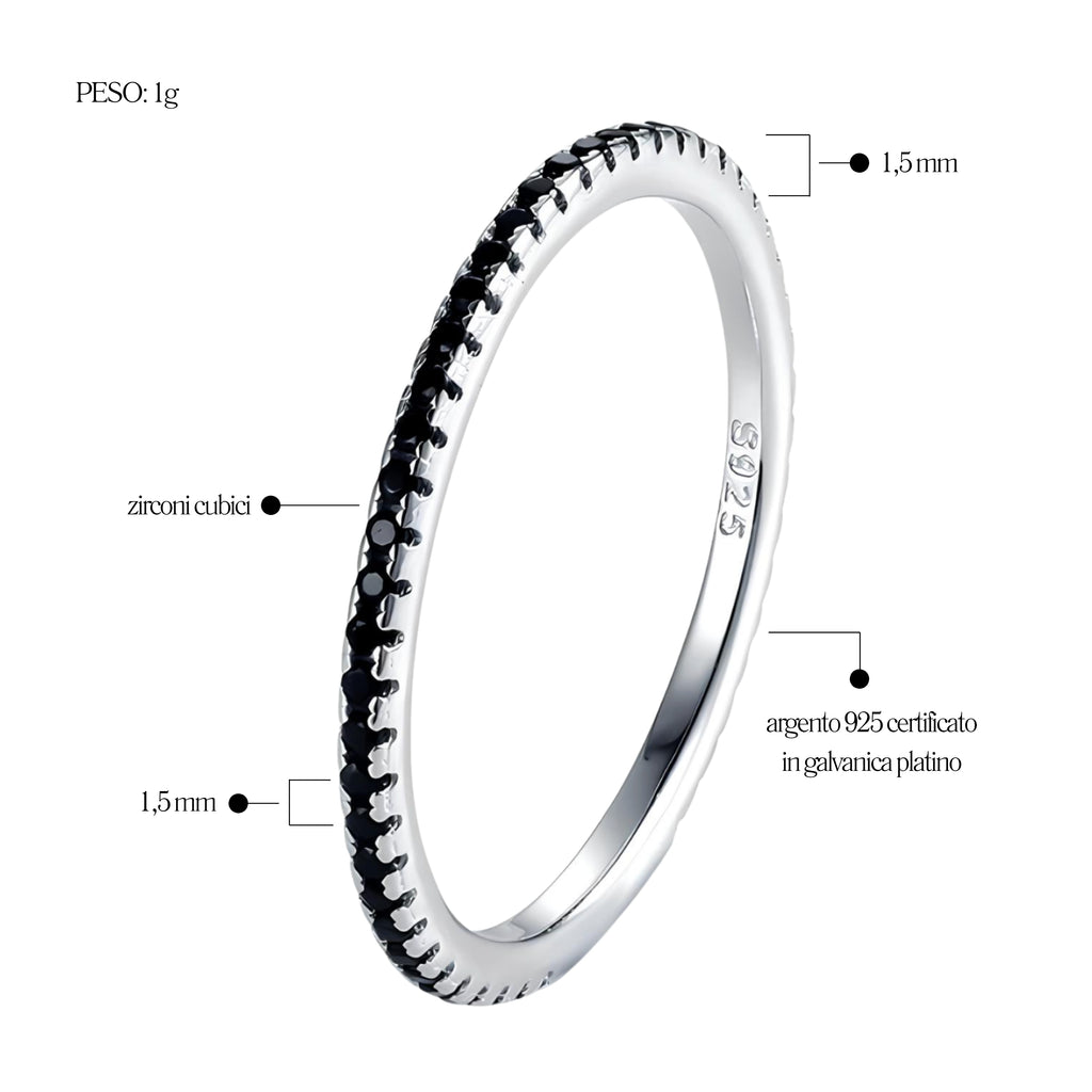 Anello Veretta Nero in Argento 925 - Les Folies
