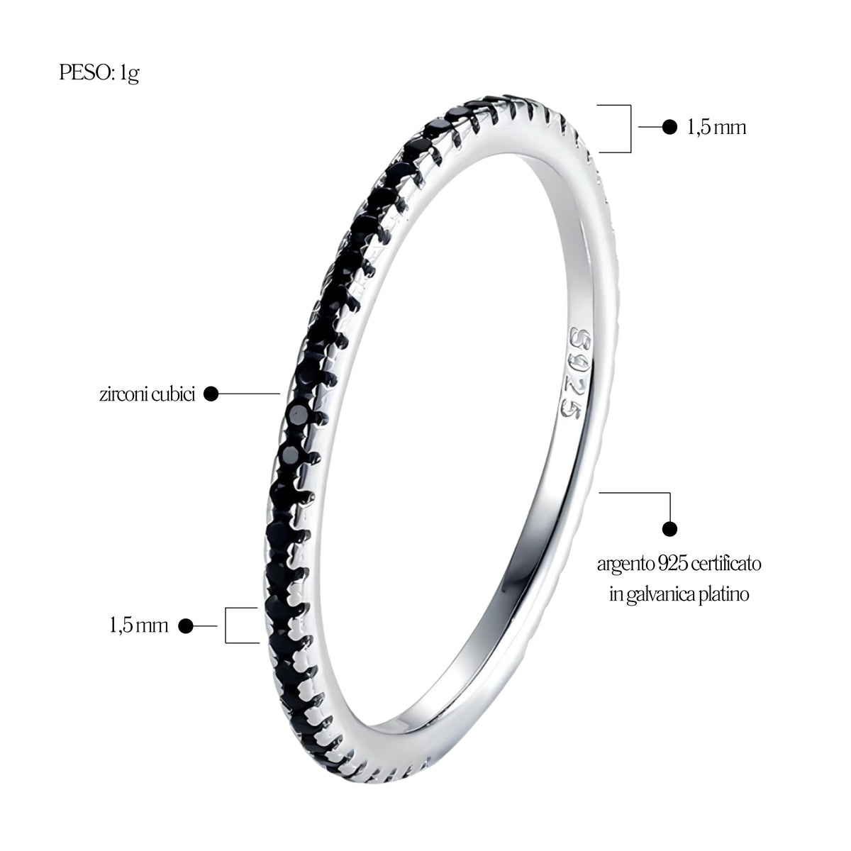 Anello Veretta Argento 925 - Nero