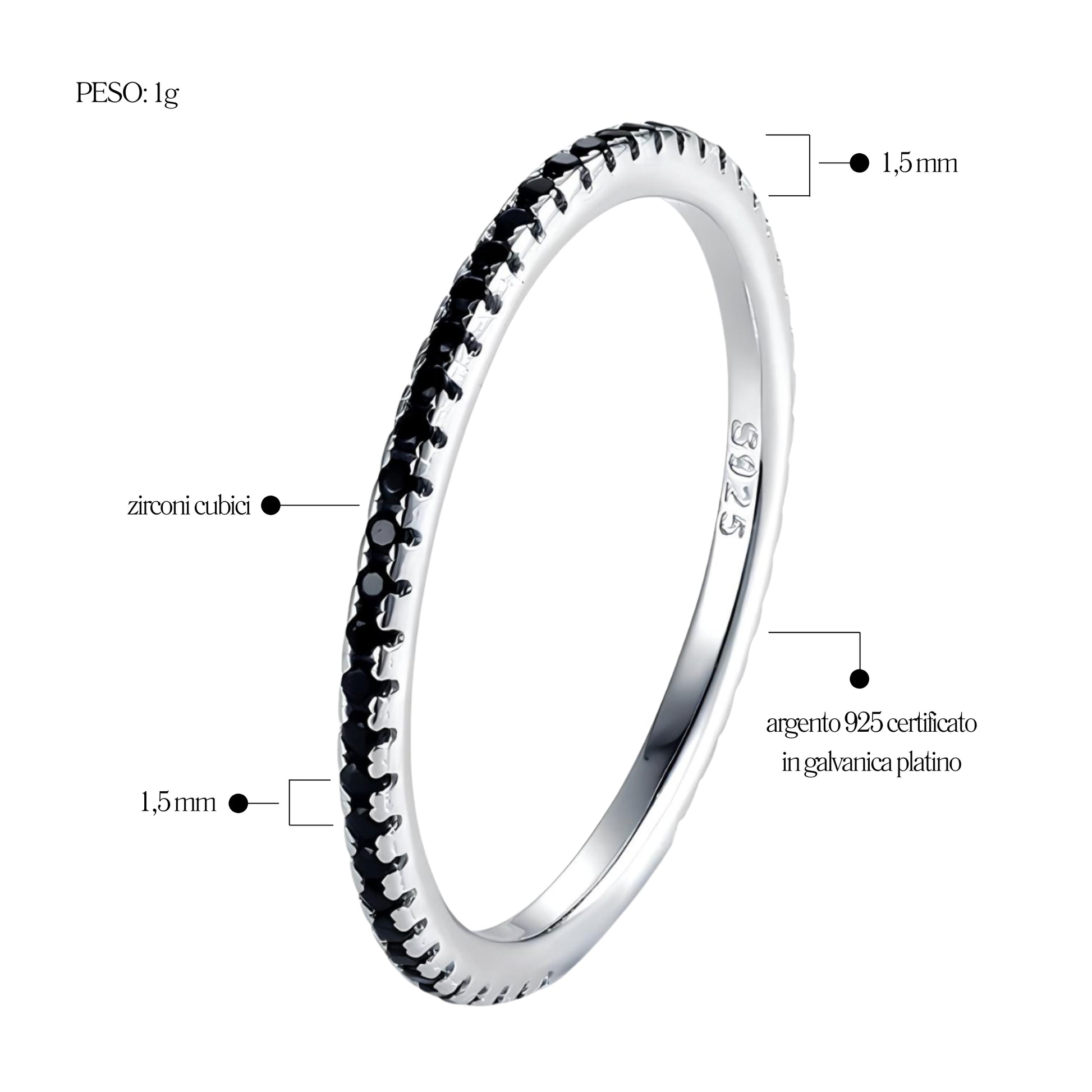 Anello Veretta Nero in Argento 925 - Les Folies