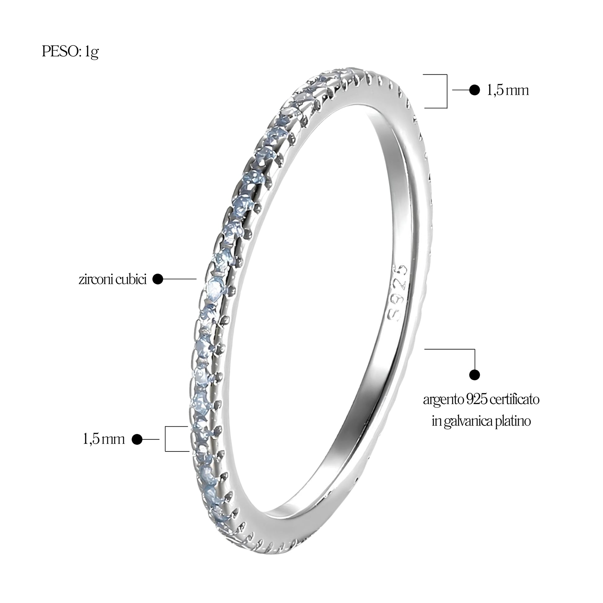 Anello Veretta Acqua Marina in Argento 925 - Les Folies