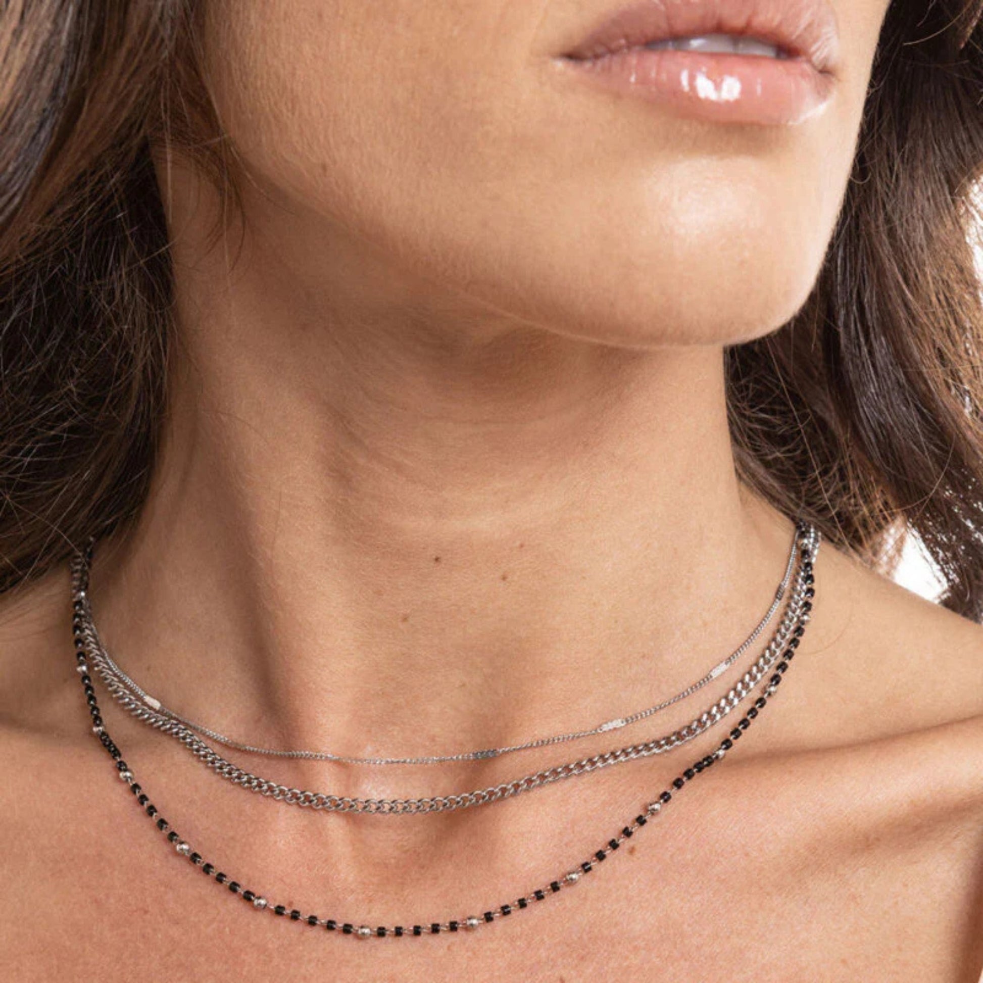 Collana Triplo Filo con perline nere Layers - Brand Gioielli