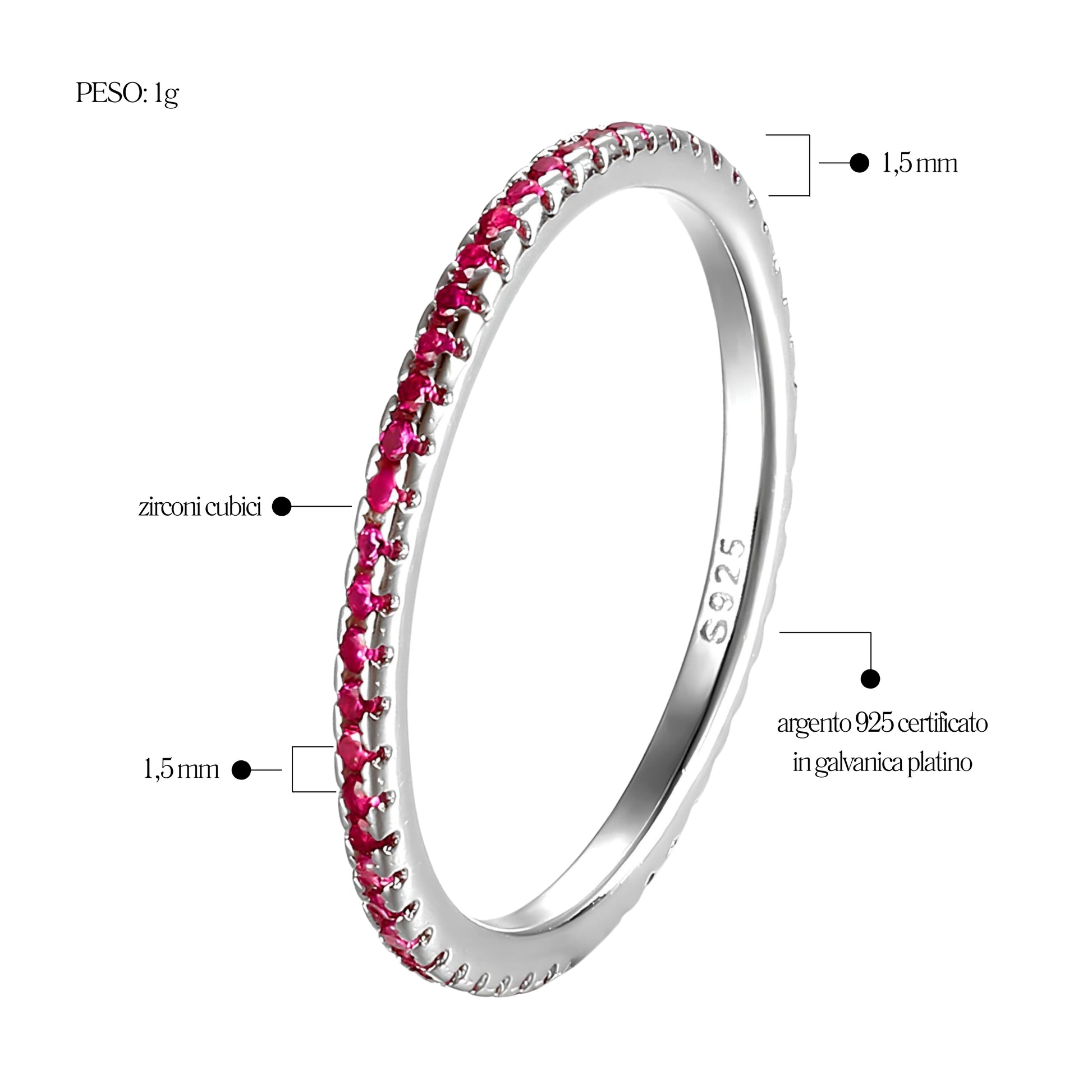 Anello Veretta Fucsia in Argento 925 - Les Folies