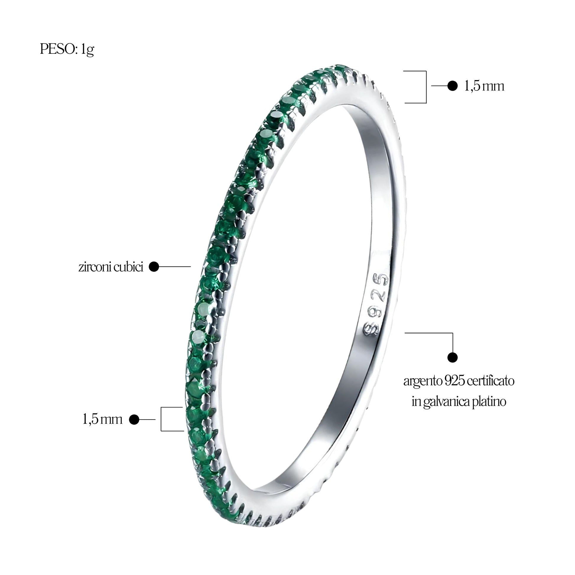 Anello Veretta Verde in Argento 925 - Les Folies