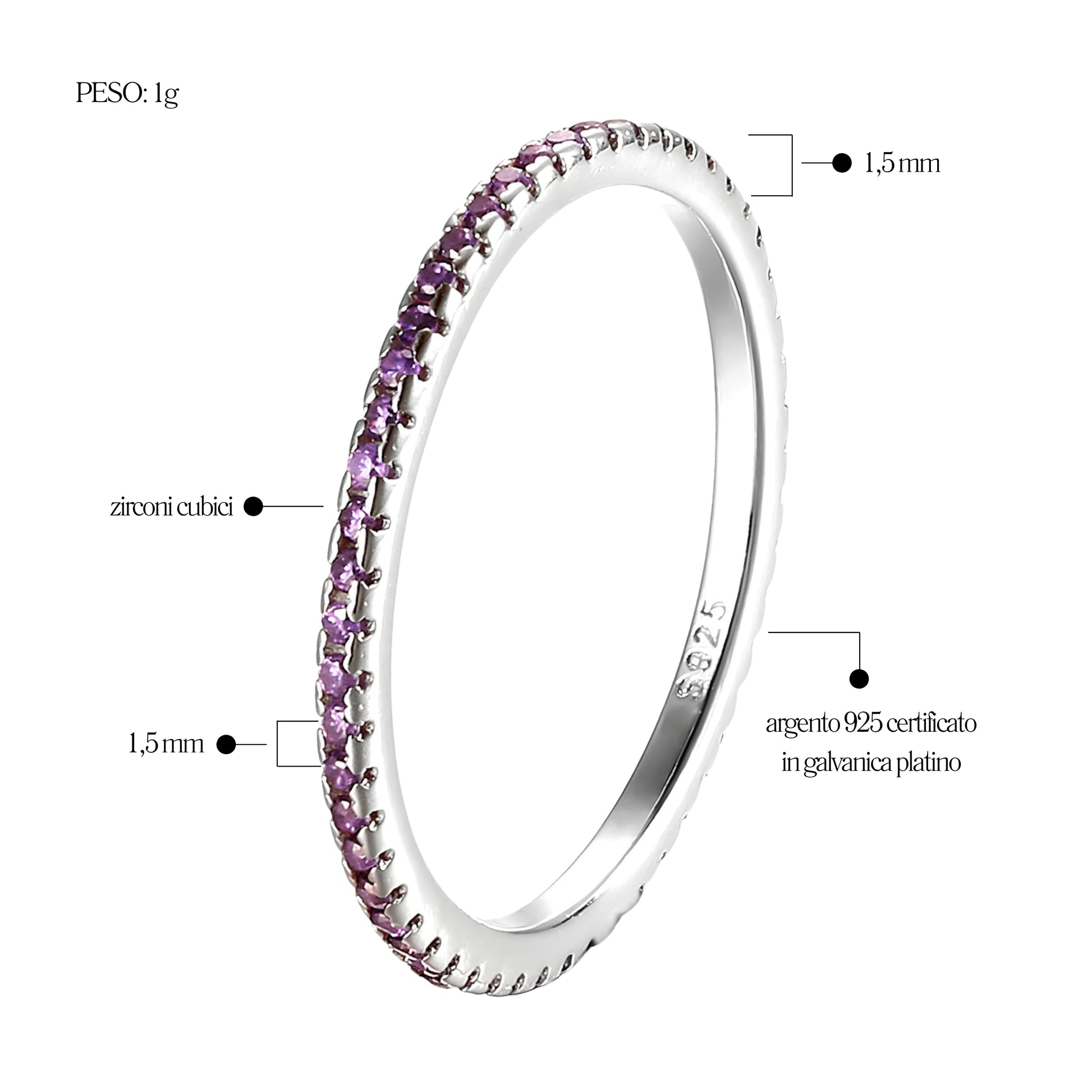 Anello Veretta Viola in Argento 925 - Les Folies