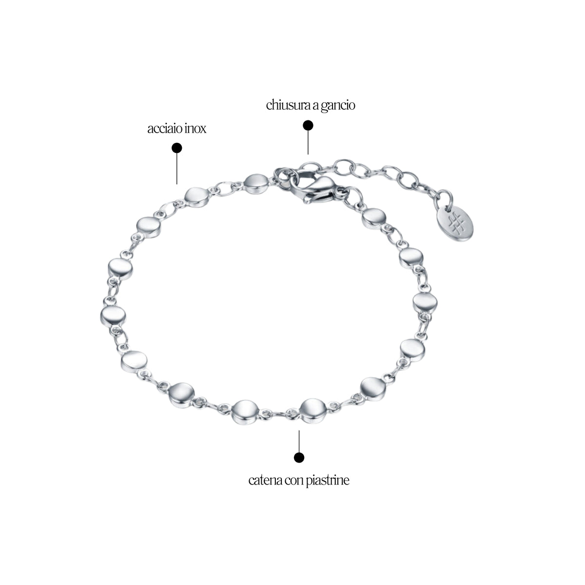 Bracciale Catena a Piastrine Acciaio Inox - Brand