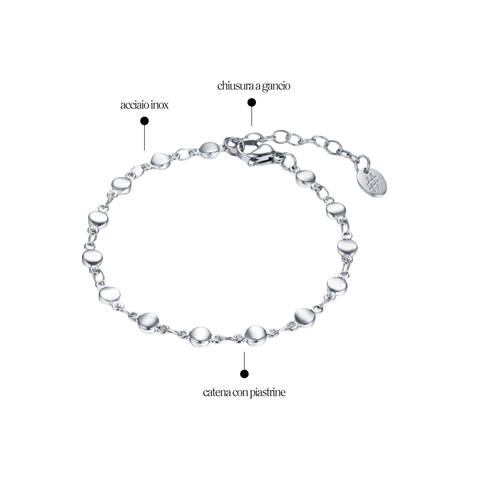 Bracciale Catena a Piastrine_AcciaioInox "BRAND"