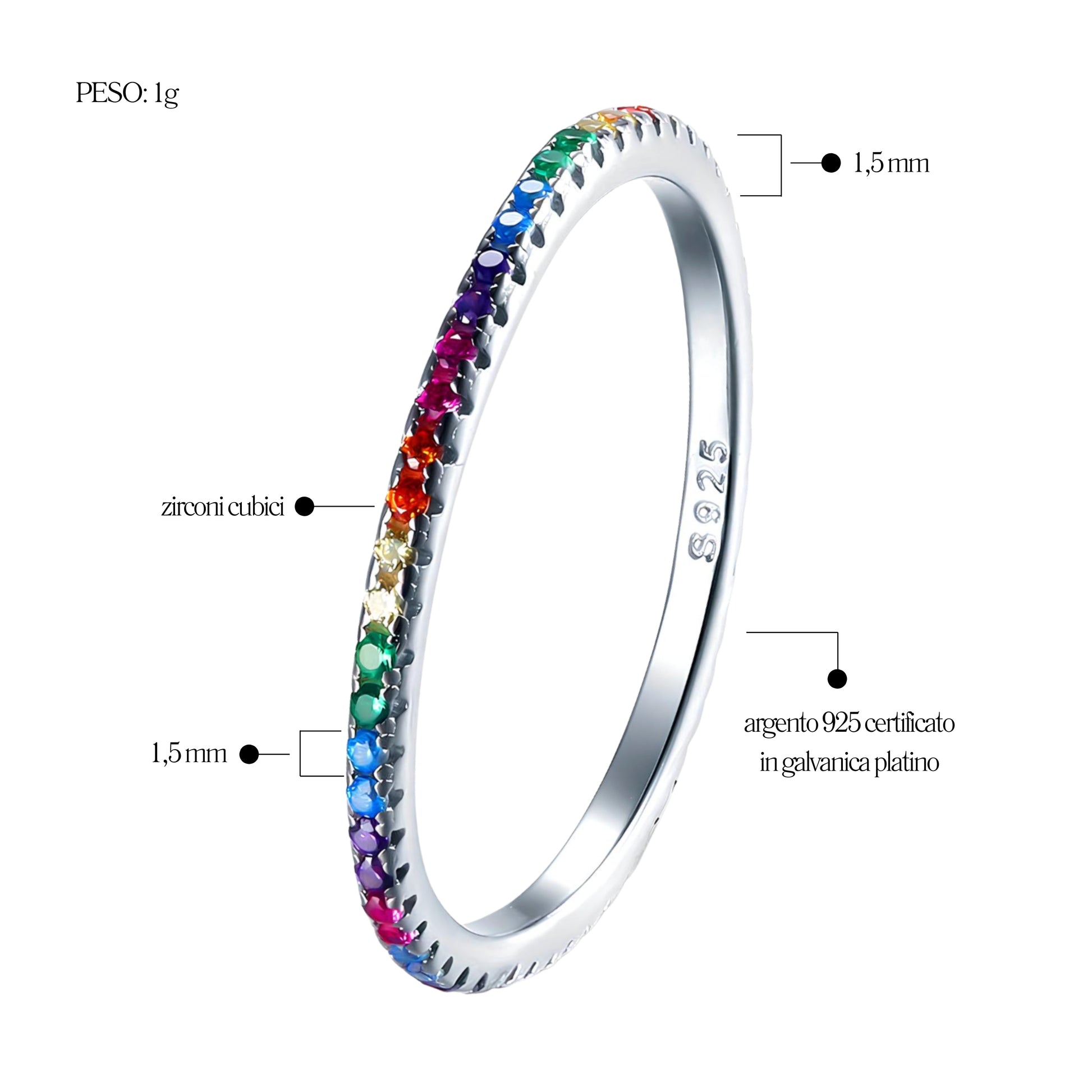 Anello Veretta Multicolor in Argento 925 - Les Folies