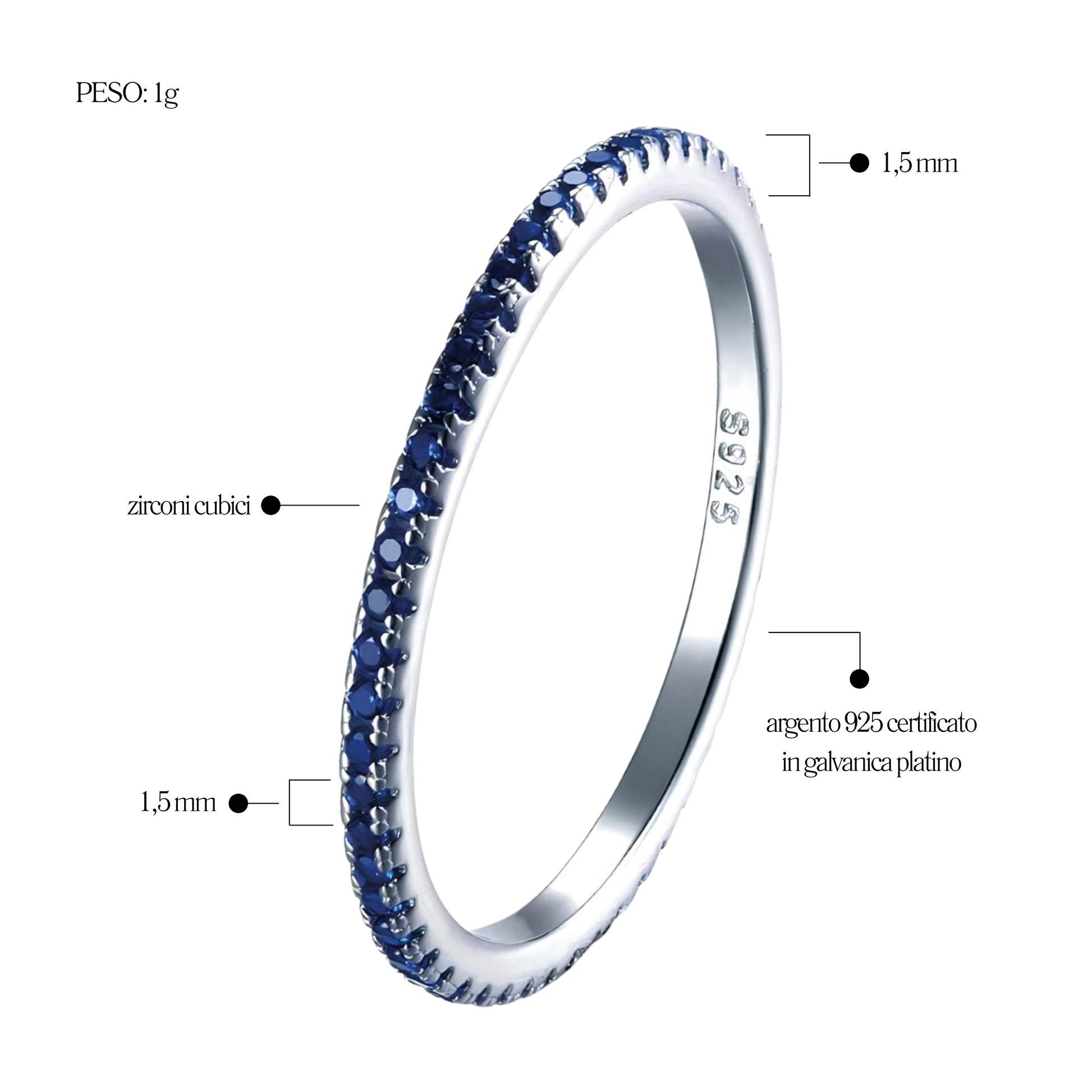 Anello Veretta Blu in Argento 925 - Les Folies