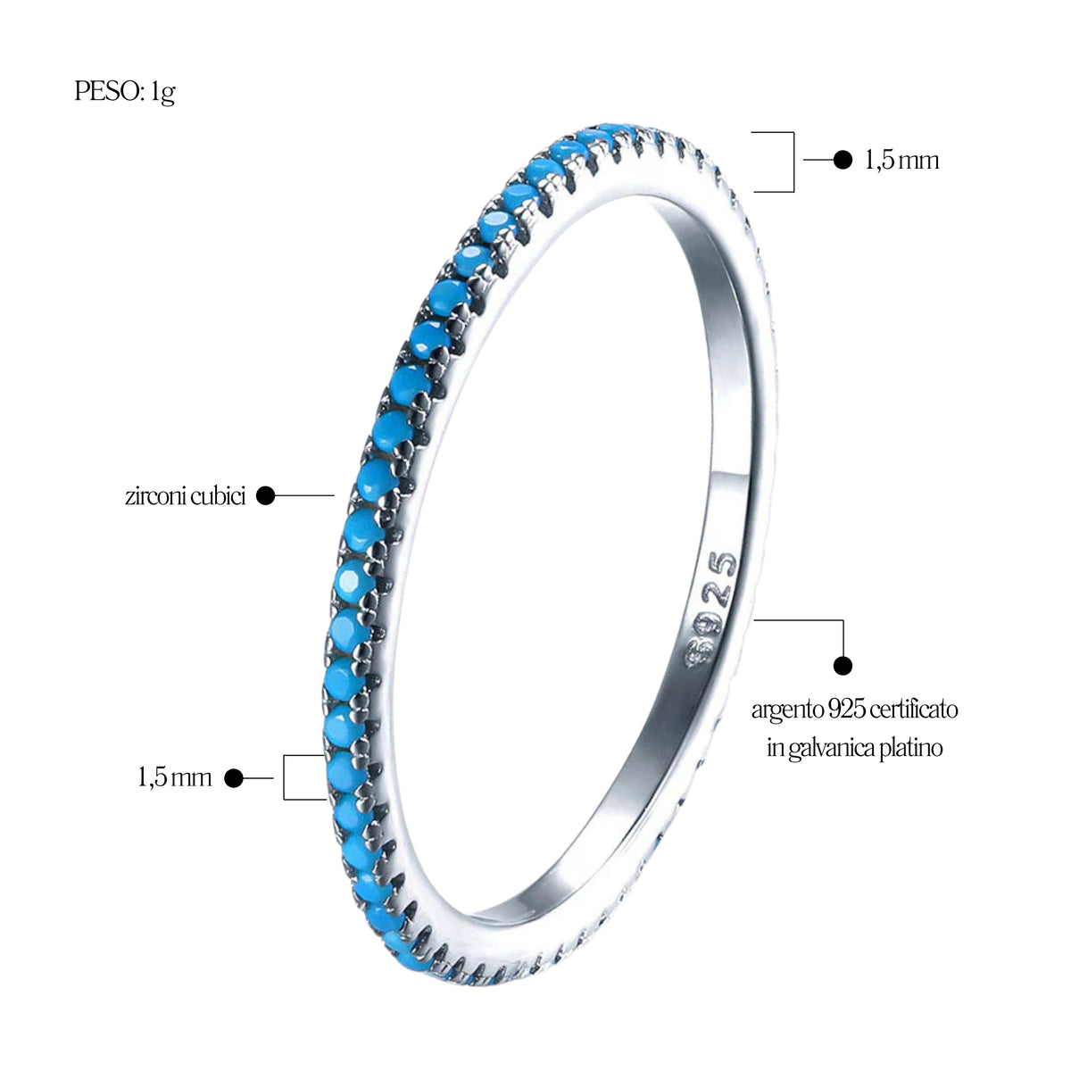 Anello Veretta Turchese in Argento 925 - Les Folies