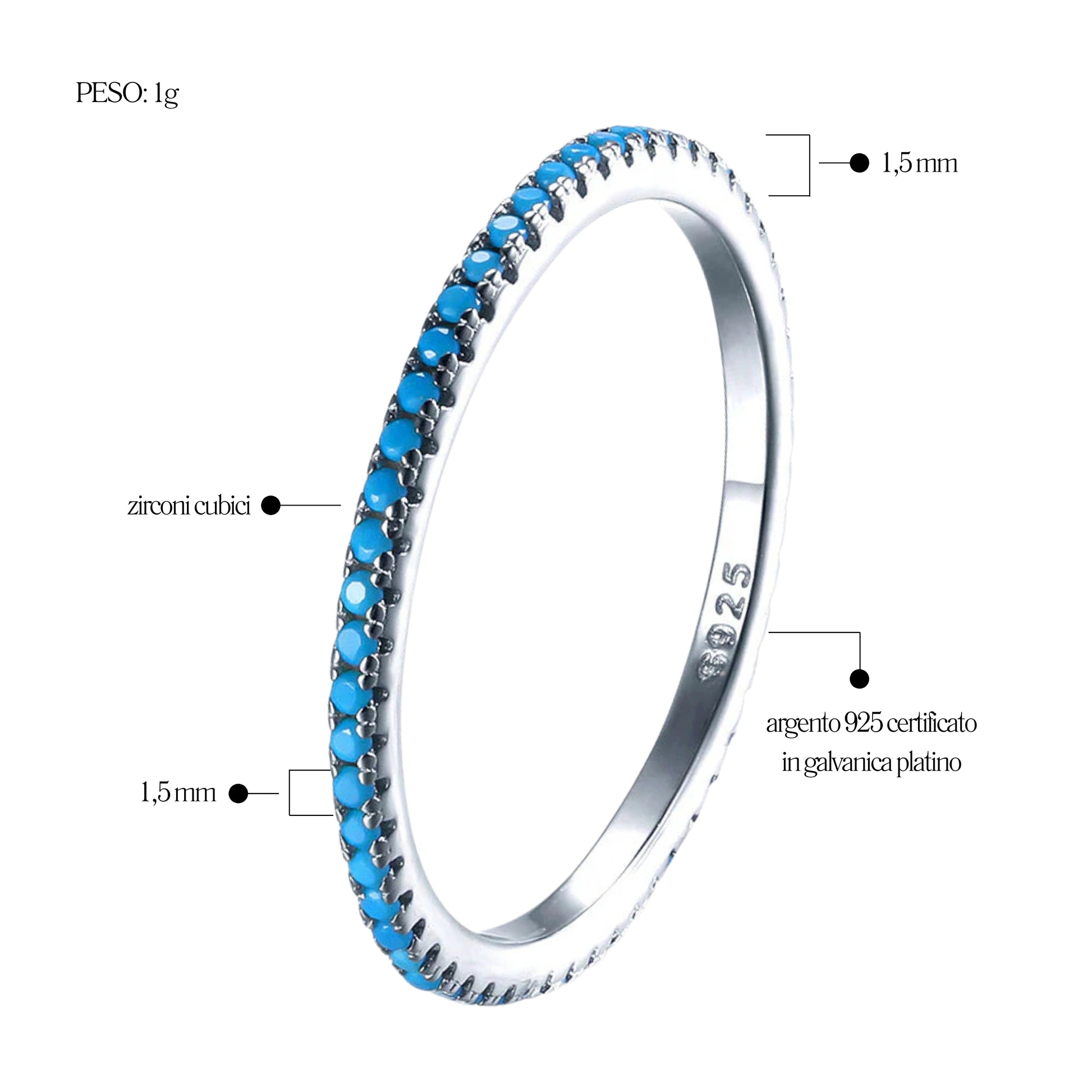 Anello Veretta Turchese in Argento 925 - Les Folies
