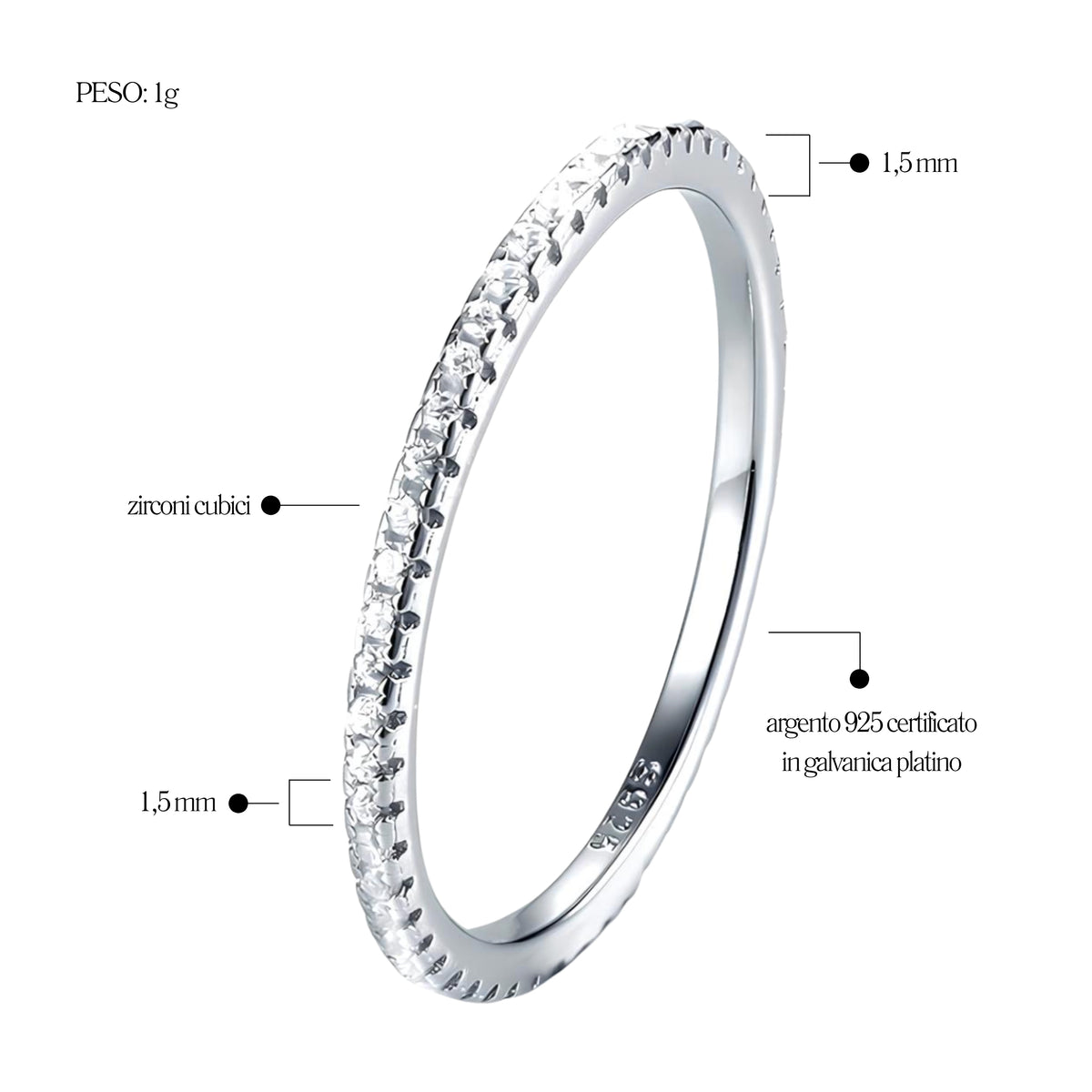 Anello Veretta Argento 925 - Crystal