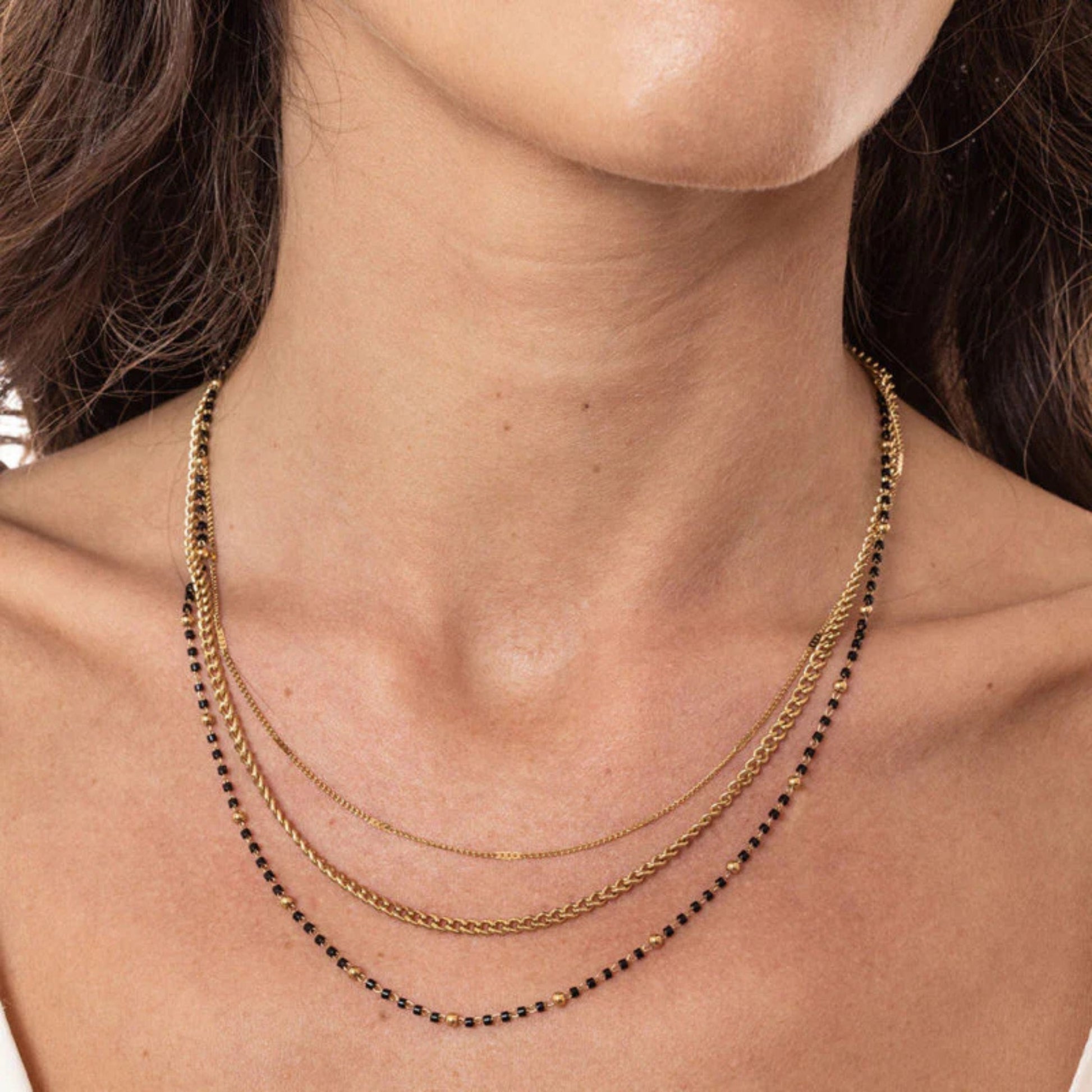 Collana Triplo Filo con perline nere Layers - Brand Gioielli