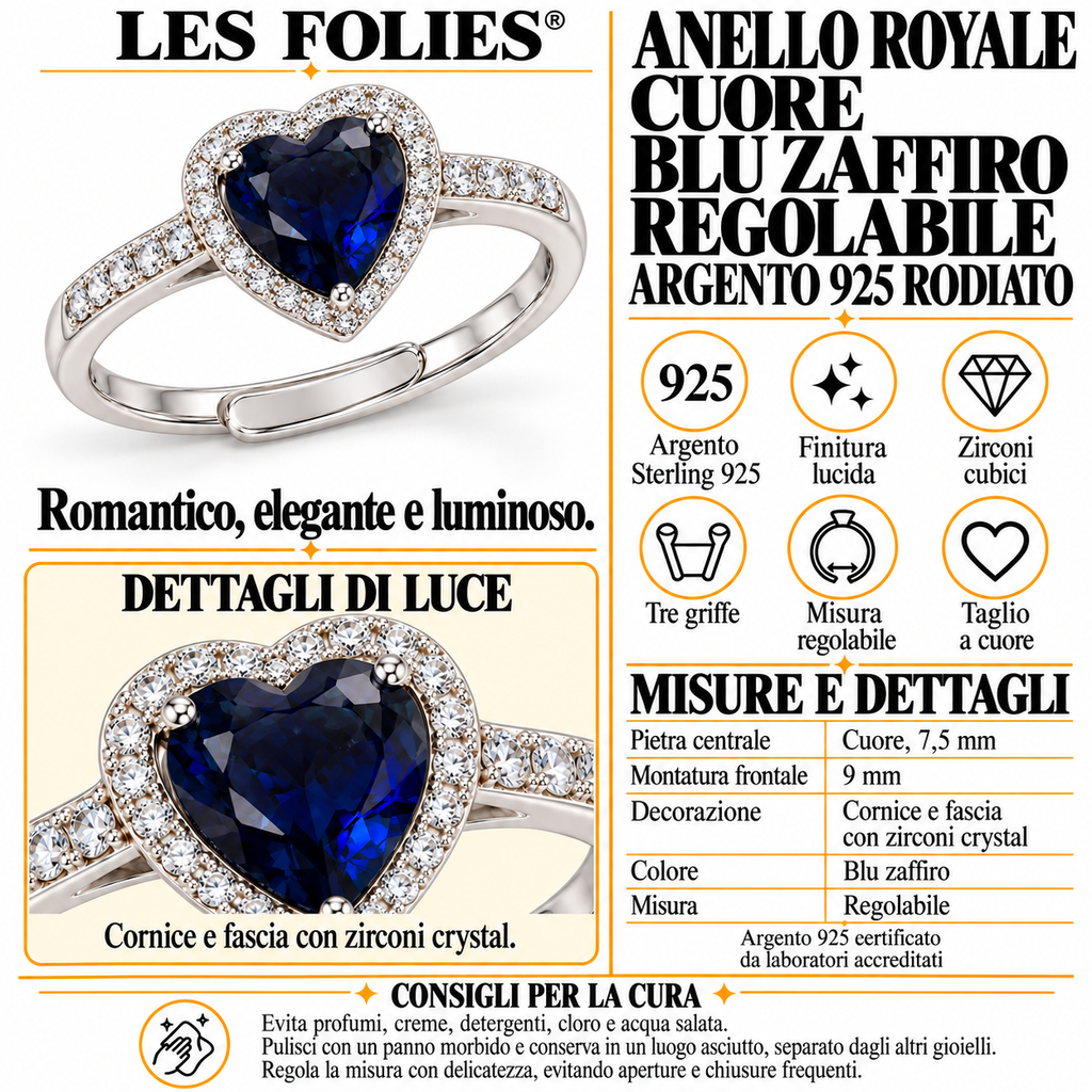 Verstelbare Royal-ring met hartje van 9 mm in 925 zilver