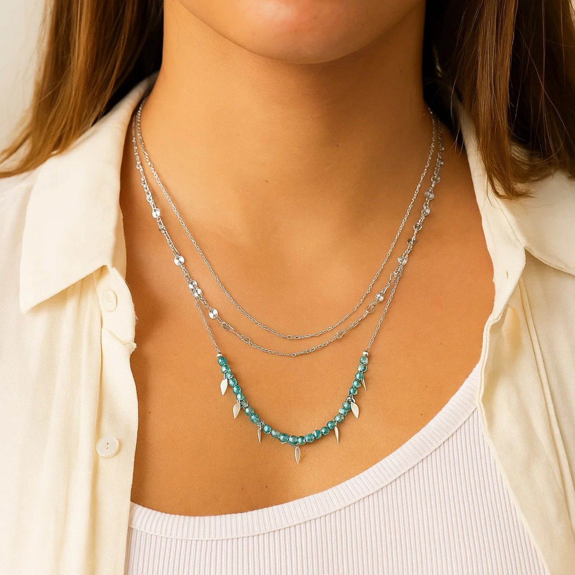 Collana Triplo Filo con cristalli e piume - Brand Gioielli