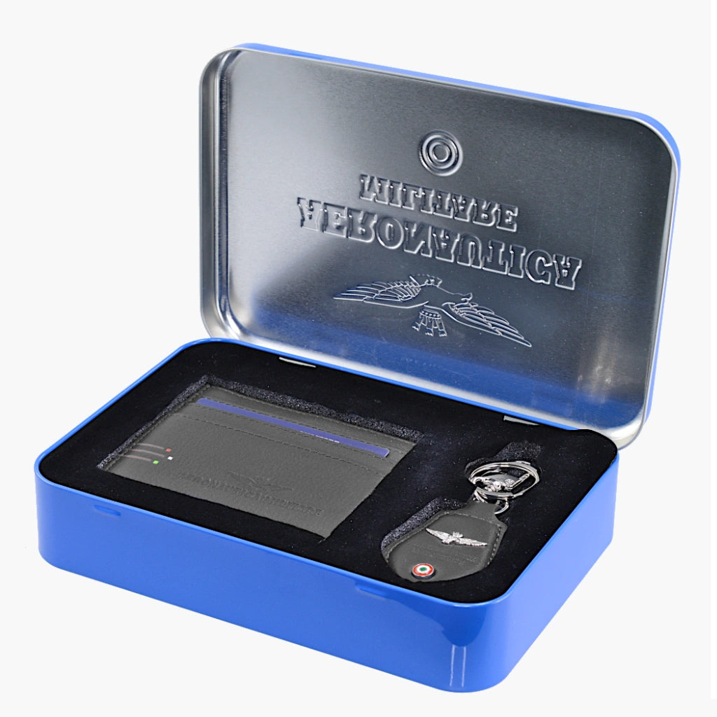 Set Regalo Portacarte + Portachiavi in Vera Pelle - Aeronautica Militare