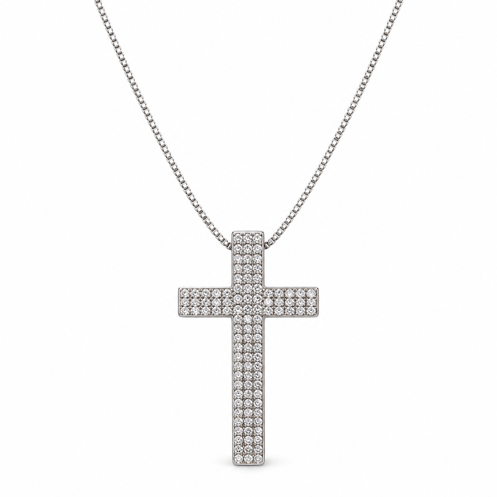 Collana Croce Pavè di strass in Argento 925