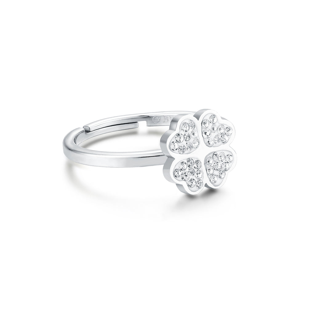 Anello Quadrifoglio Cristalli in acciaio inox Shine - Brand Gioielli