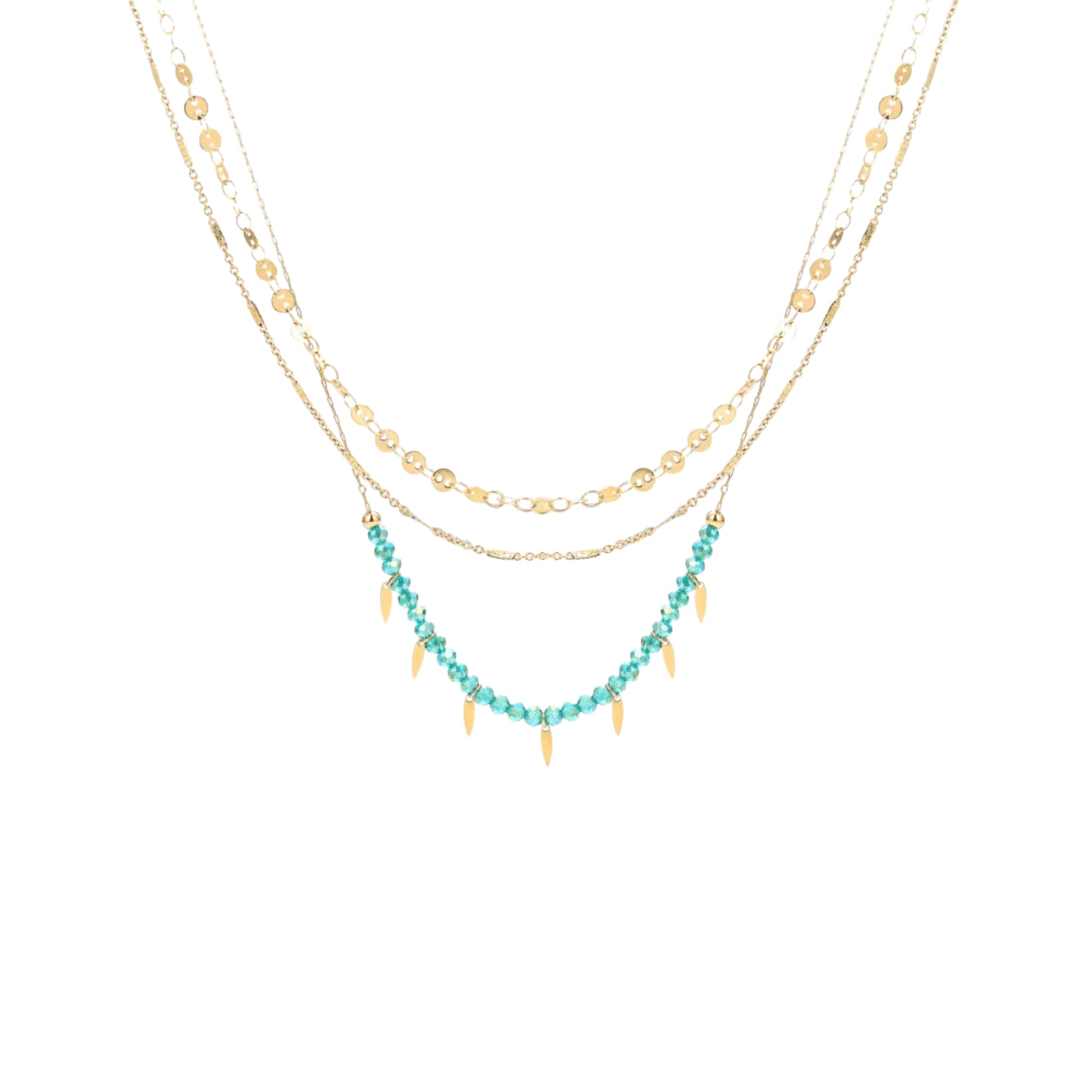 Collana Triplo Filo con cristalli e piume - Brand Gioielli