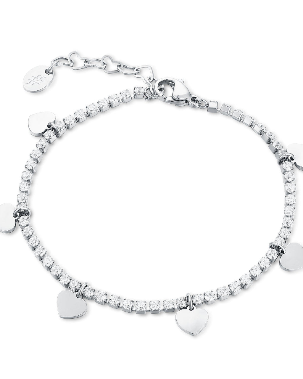 Bracciale tennis cuori pendenti