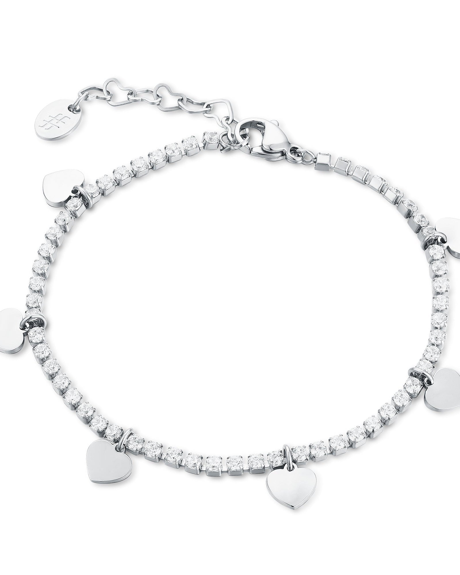 Bracciale tennis cuori pendenti