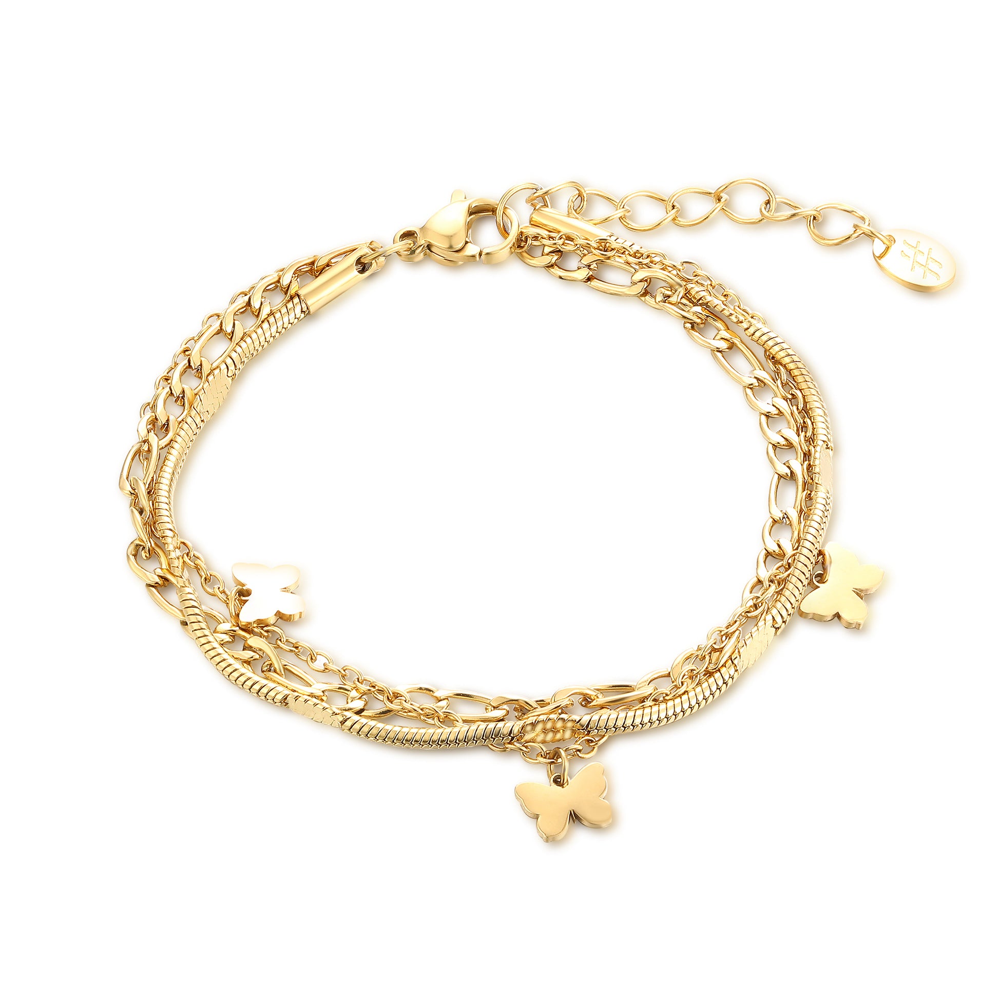 Bracciale triplo filo con farfalle