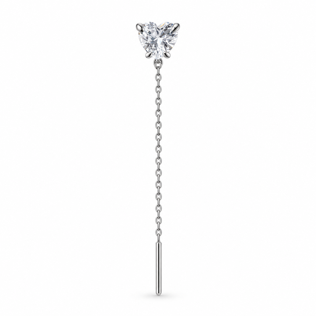 Orecchino Saliscendi mono con Puntoluce a Cuore in Argento 925 Rodiato