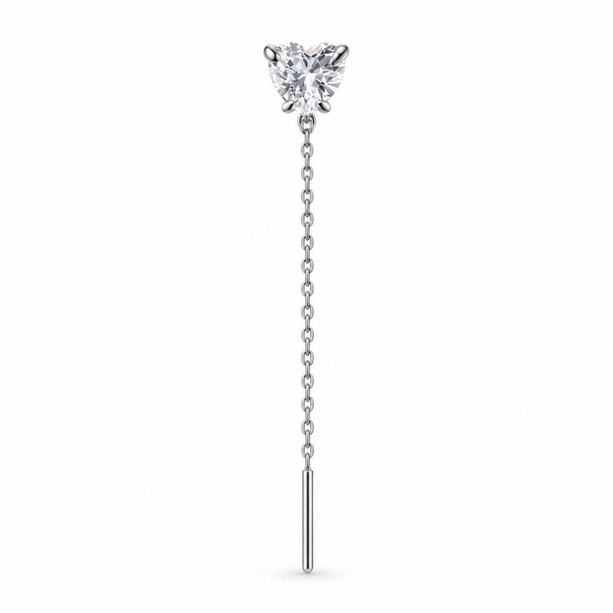 Orecchino Saliscendi mono con Puntoluce a Cuore in Argento 925 Rodiato