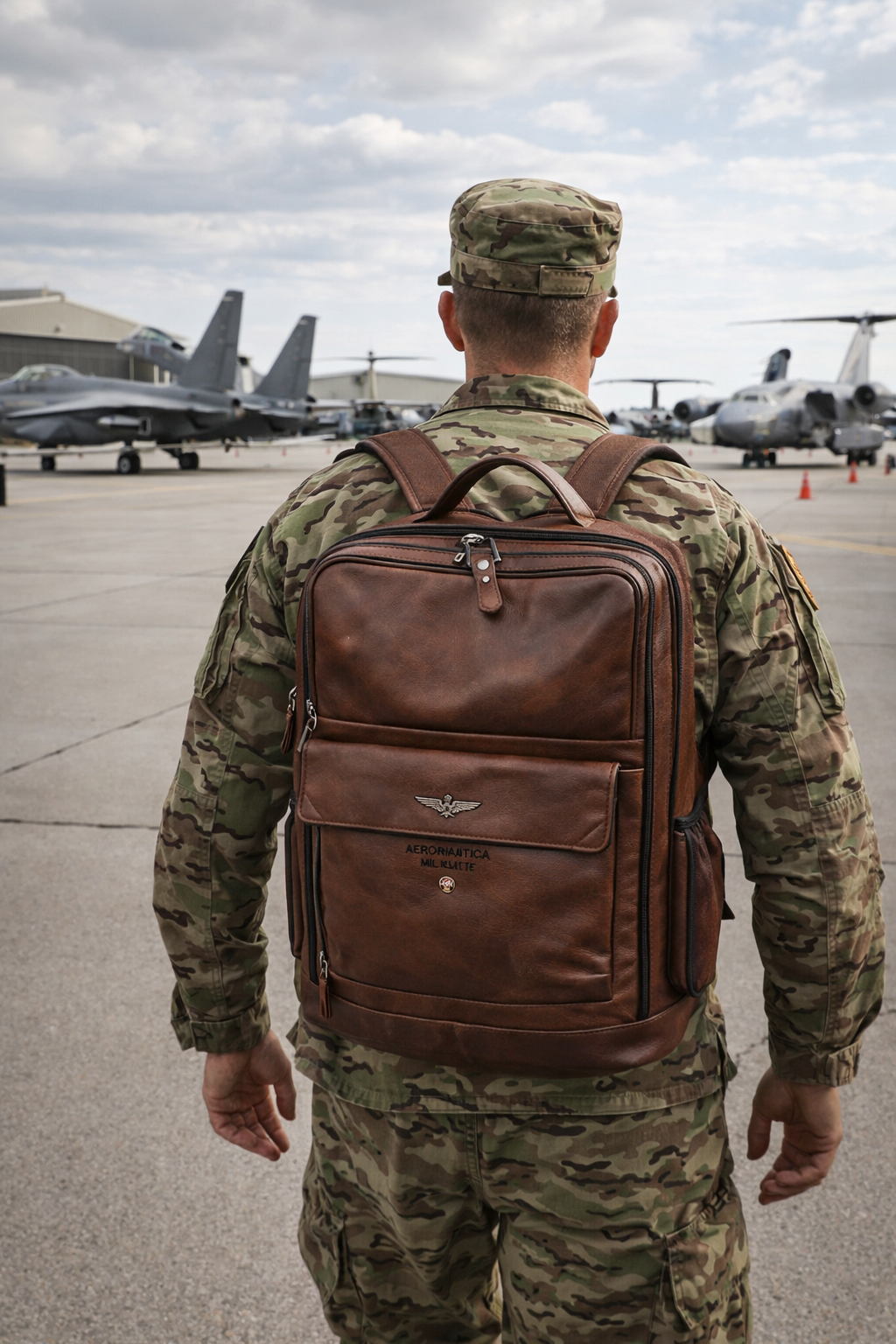 Zaino Porta PC Aeronautica Militare AM305 Vintage in Vera Pelle