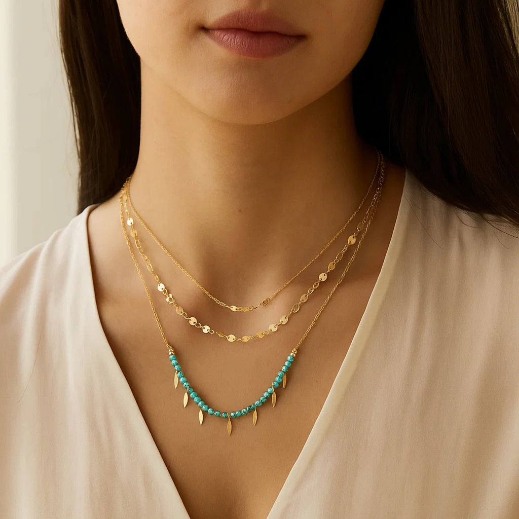 Collana Triplo Filo con cristalli e piume - Brand Gioielli