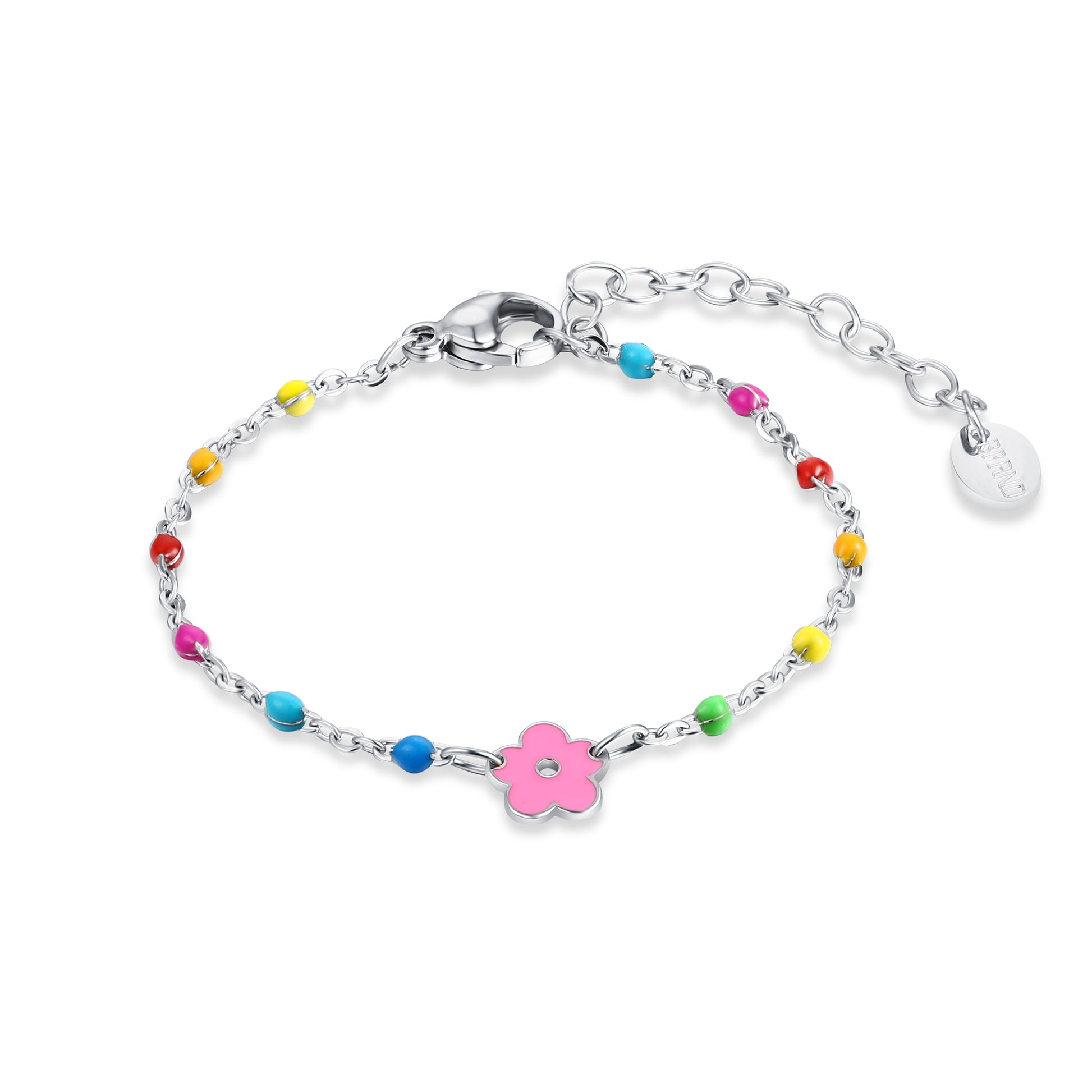Bracciale Bimba Multicolor Fiore Rosa in acciaio inox Imagine - Brand Gioielli