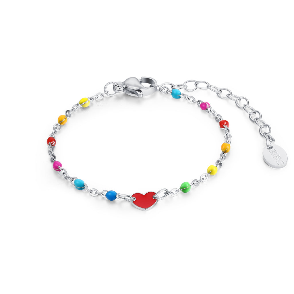 Bracciale Bimba Multicolor Cuore Rosso in acciaio inox Imagine - Brand Gioielli