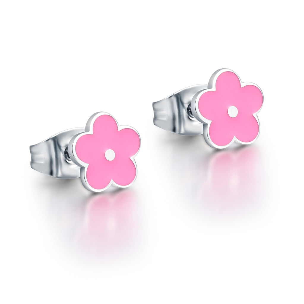 Orecchini Bimba Fiore Rosa in acciaio inox Imagine - Brand Gioielli