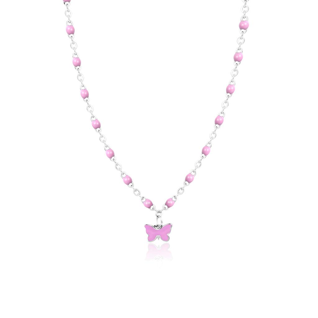 Collana Bimba Viola Farfalla Viola in acciaio inox Imagine - Brand Gioielli
