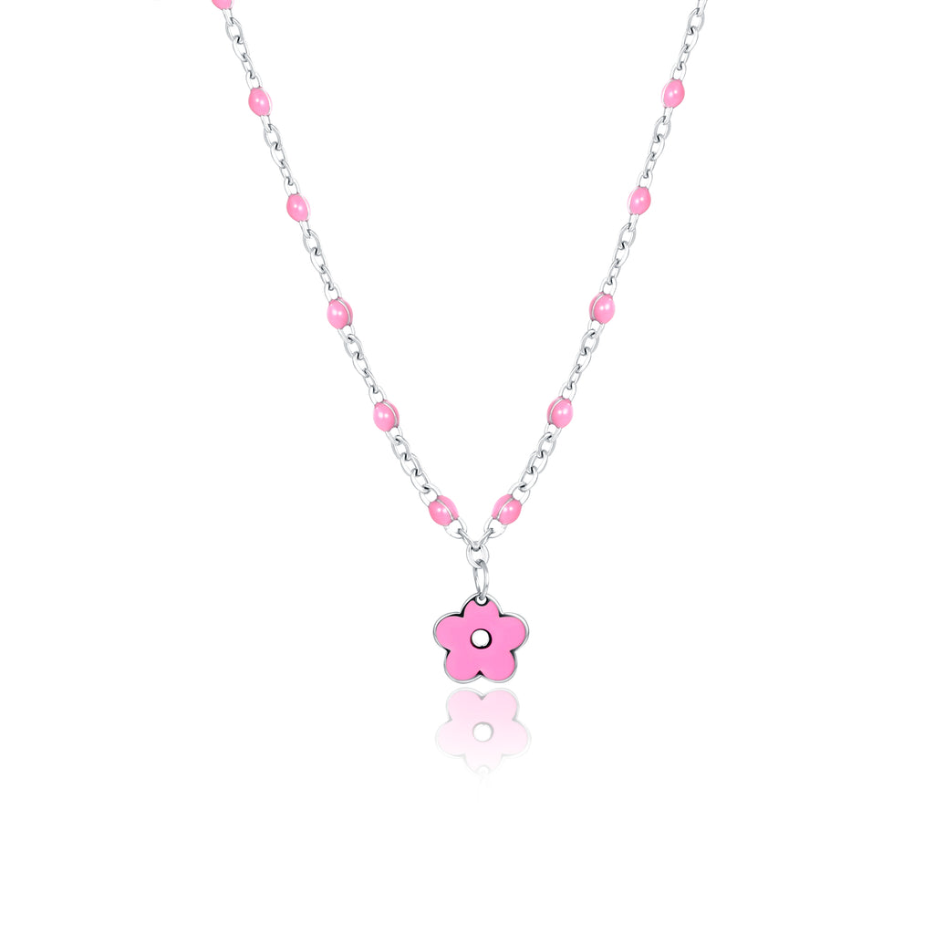 Collana Bimba Rosa Fiore Rosa in acciaio inox Imagine - Brand Gioielli