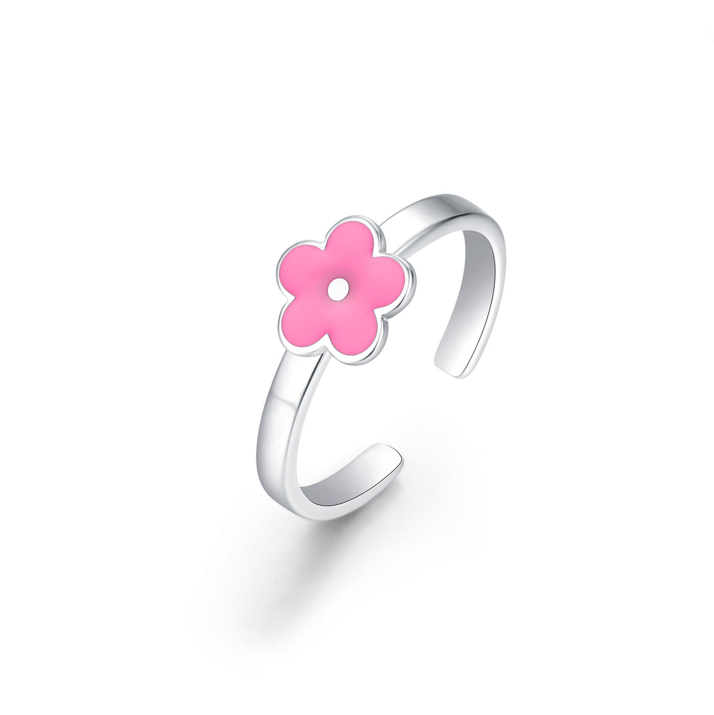 Anello Bimba Fiore Rosa Regolabile in acciaio inox - Brand Gioielli