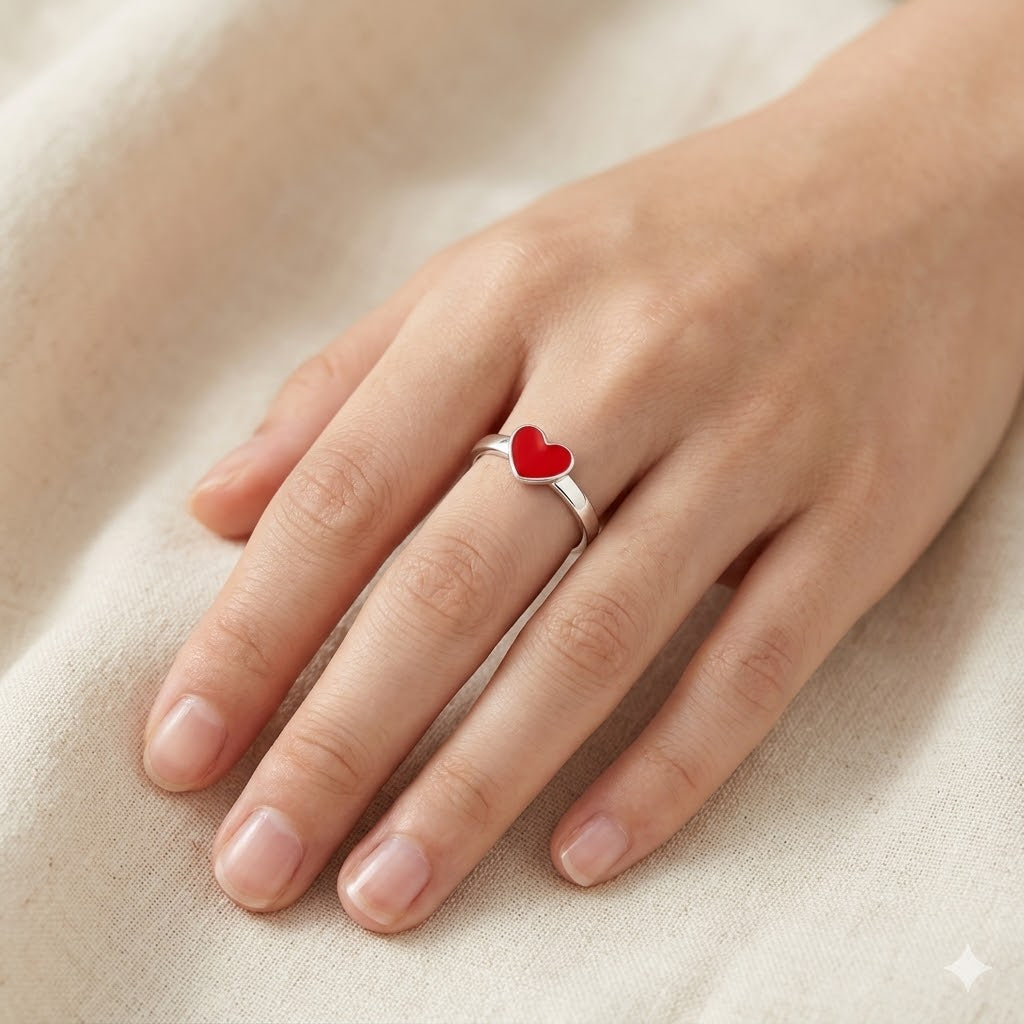 Anello Bimba Cuore Rosso Regolabile in acciaio inox - Brand Gioielli