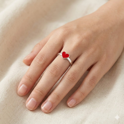 Anello Bimba Cuore Rosso Regolabile in acciaio inox - Brand Gioielli