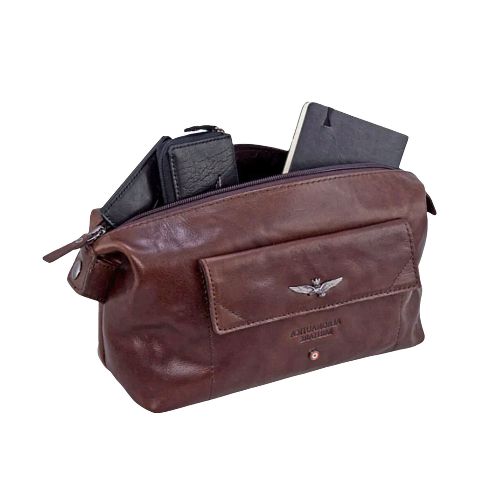 Pochette Necessaire Aeronautica Militare AM300 Vintage in Vera pelle