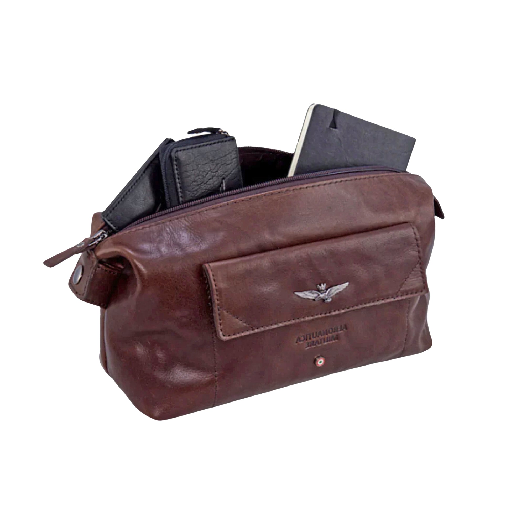 Pochette Necessaire Aeronautica Militare AM300 Vintage in Vera pelle