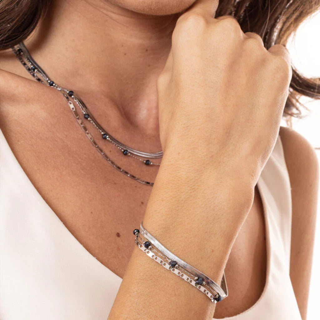 Bracciale Triplo Filo con cristalli neri Layers - Brand Gioielli
