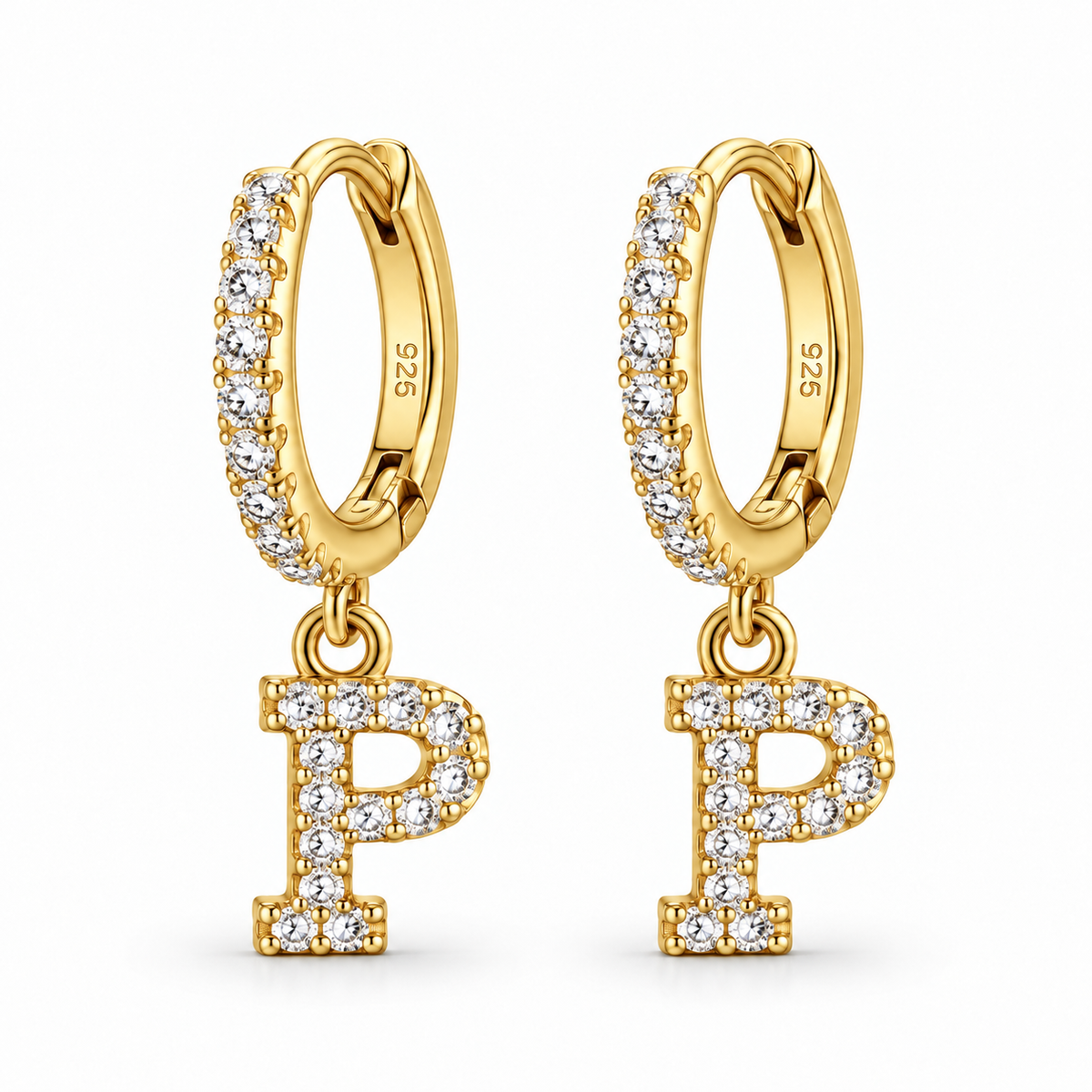 Brincos de Argola com Inicial com strass em Prata 925