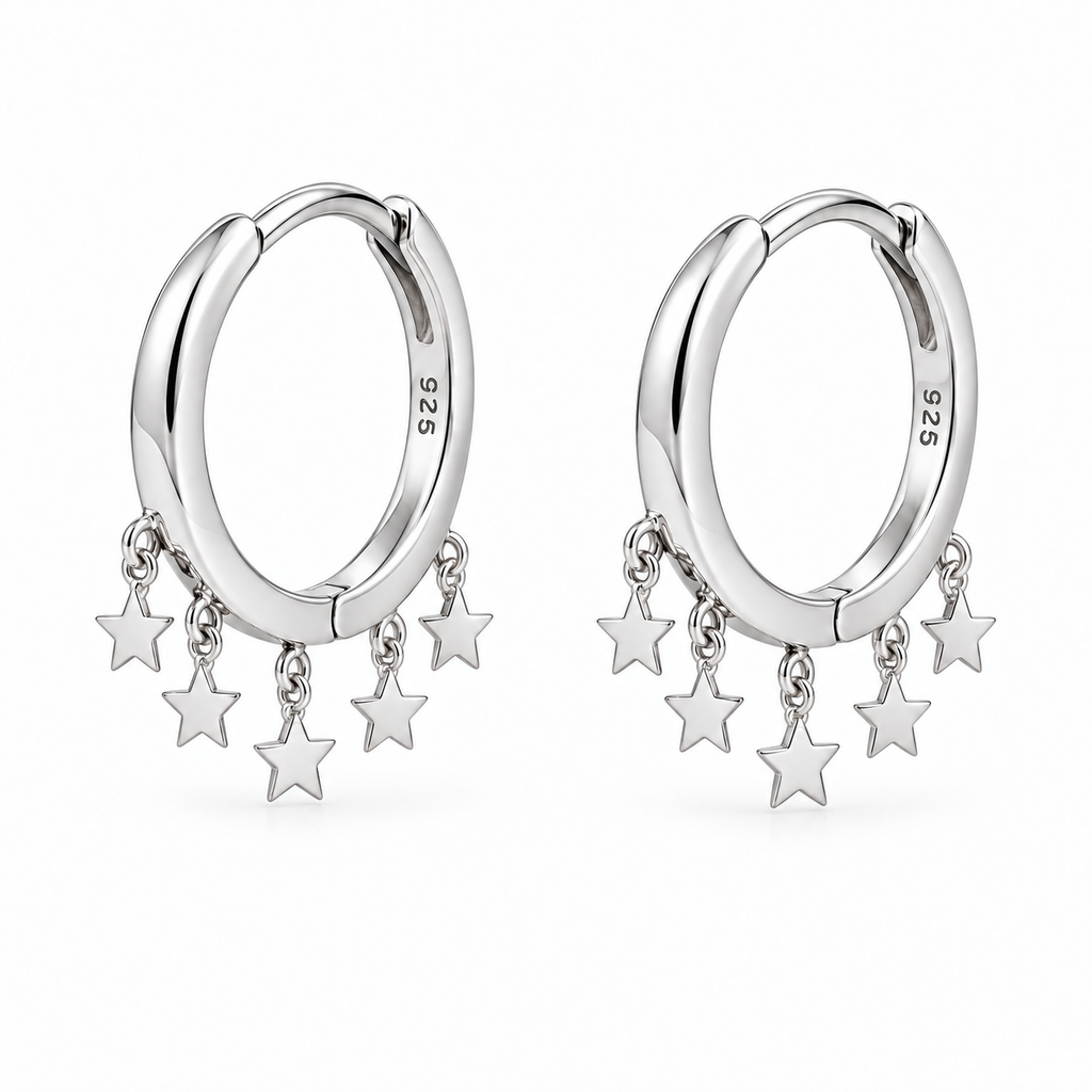Orecchini a Cerchio con Stelle in Argento 925